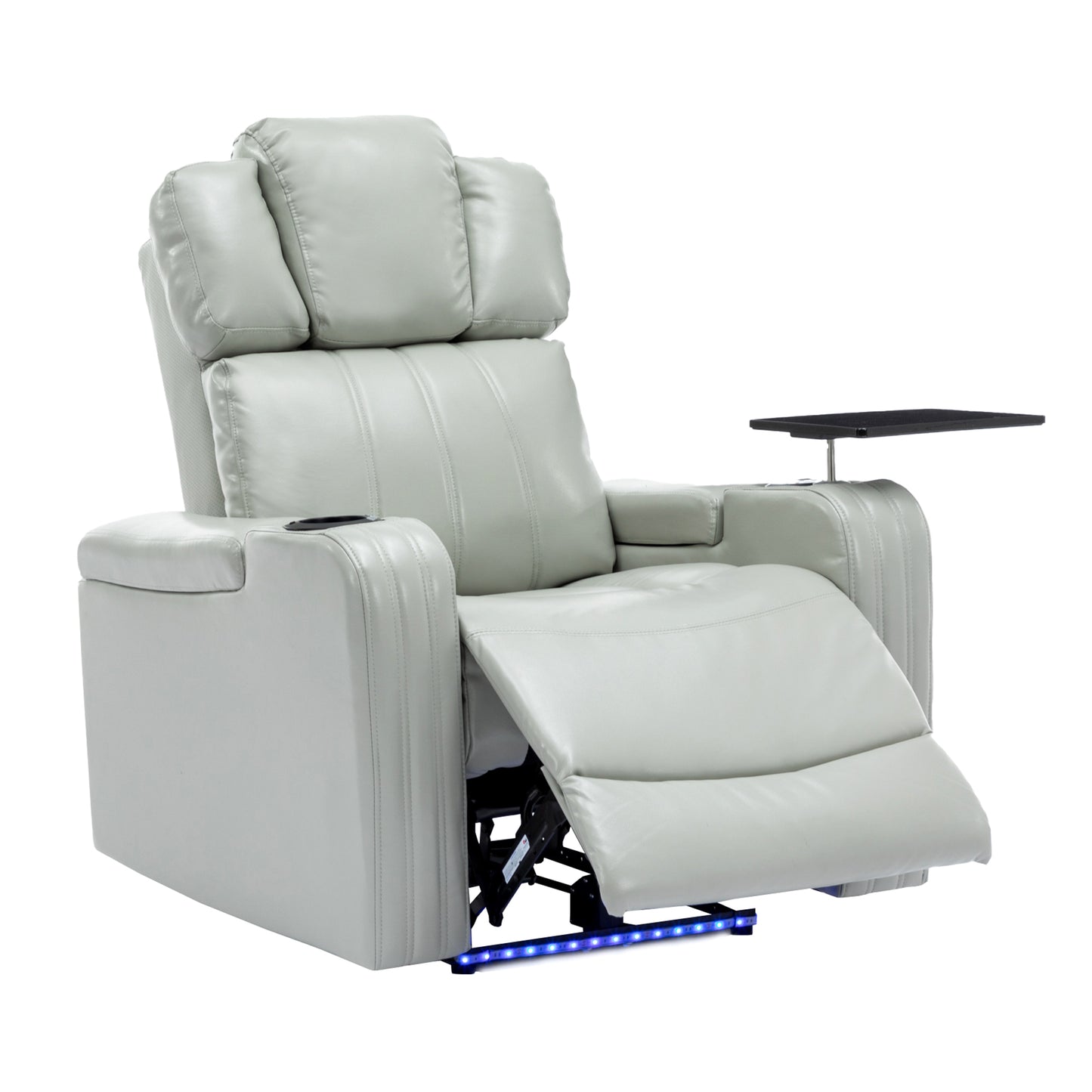 Comfortable Grey PU Leather Power Recliner Chair with Bluetooth Speaker and LED Lights