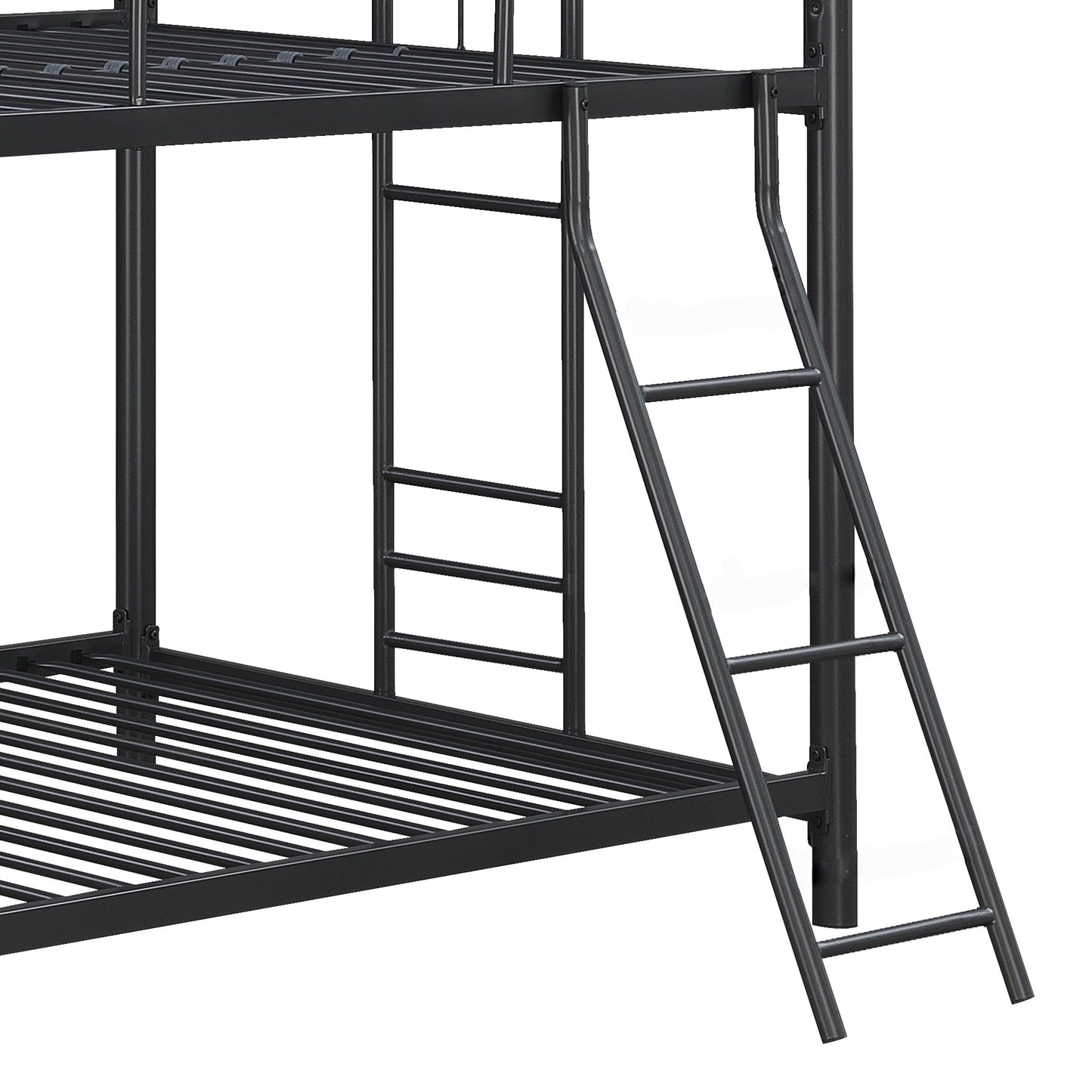 Children's Triple Bunk Bed - Sleek Black Metal Frame with Triple Twin Sleeping Areas