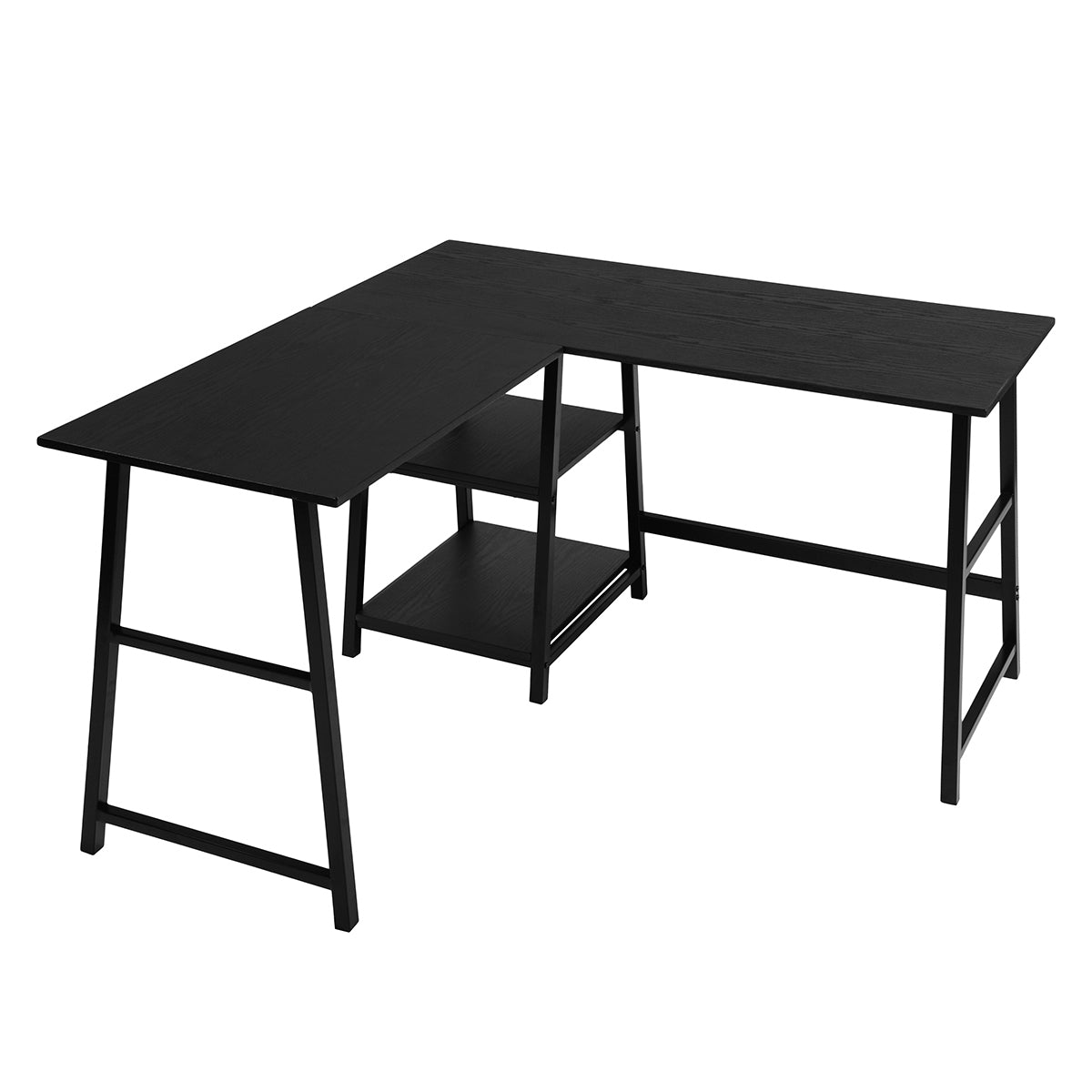 Black L-Shaped Corner Desk with Open Shelves, 43.5W X 27.6 D