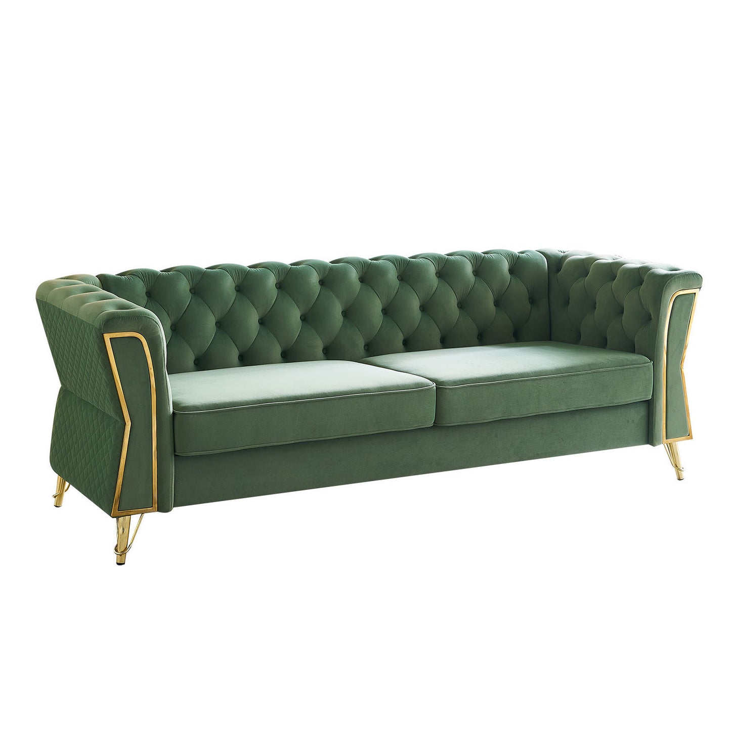 Modern Tufted Velvet Sofa 87.4 inch for Living Room Mint Green Color