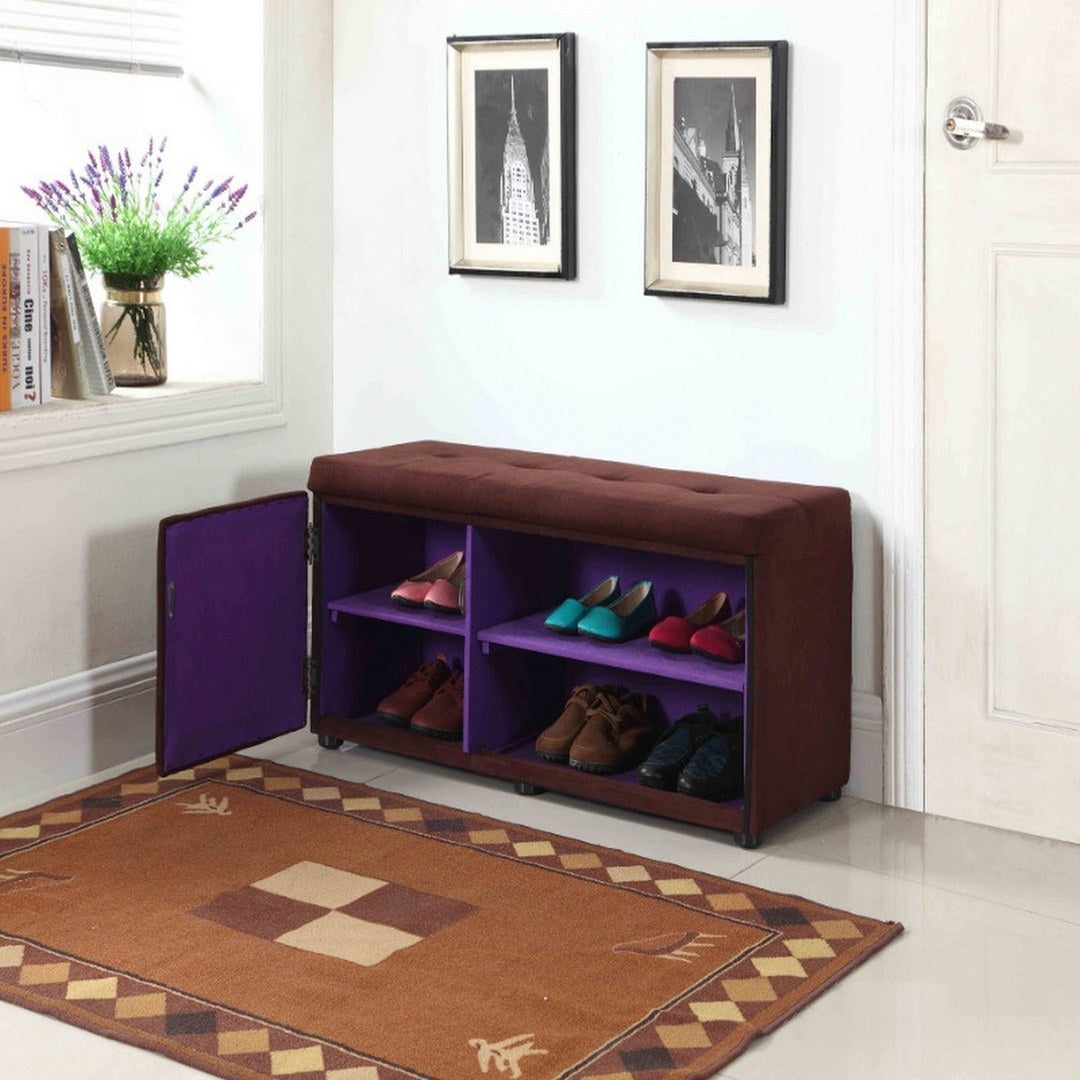 18" Tall Storage Ottoman with Shoe Compartment, Brown