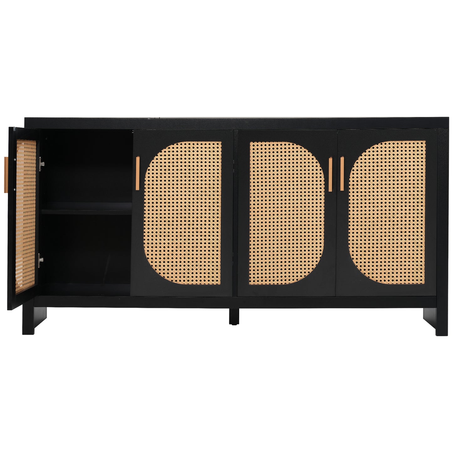 Modern TV Stand with Rattan Doors and Adjustable Shelves for 65-inch TV