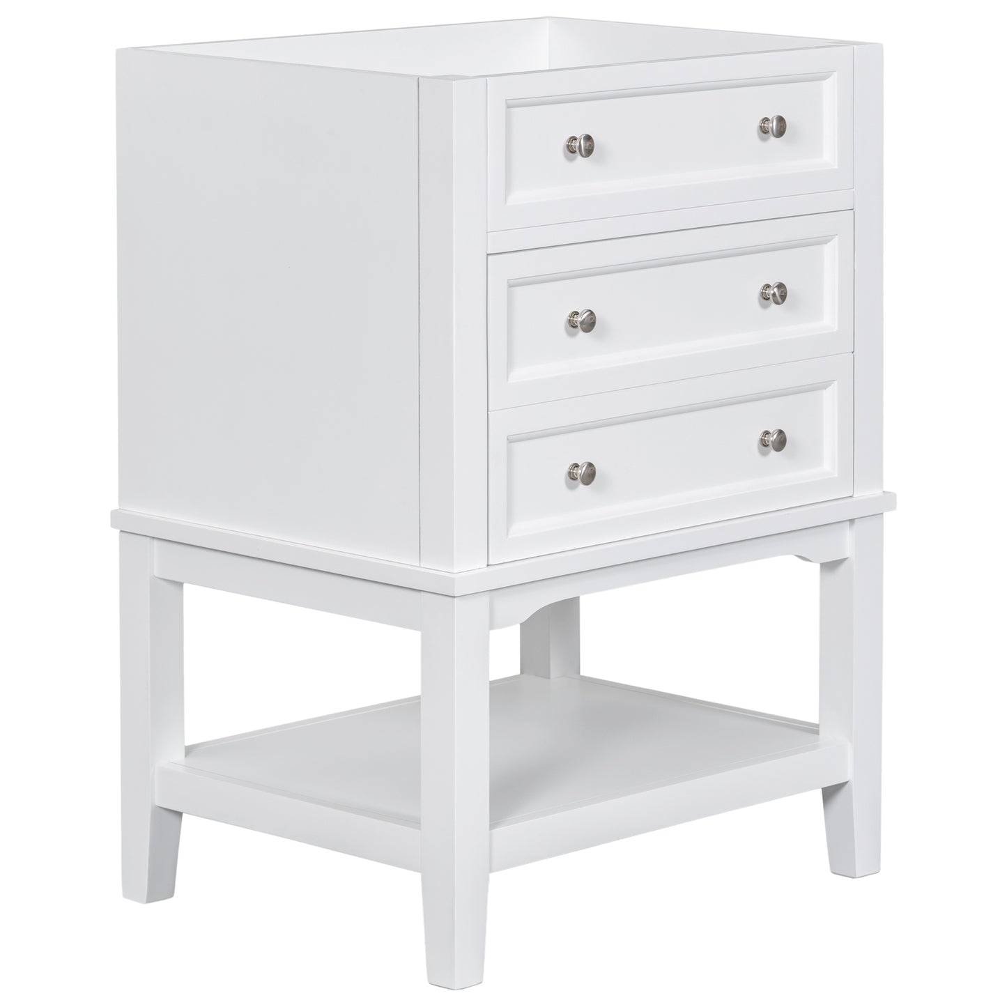 24" Bathroom Vanity Without Sink, Base Only, Solid Wood Frame, Bathroom Storage Cabinet with Drawer and Open Shelf, White