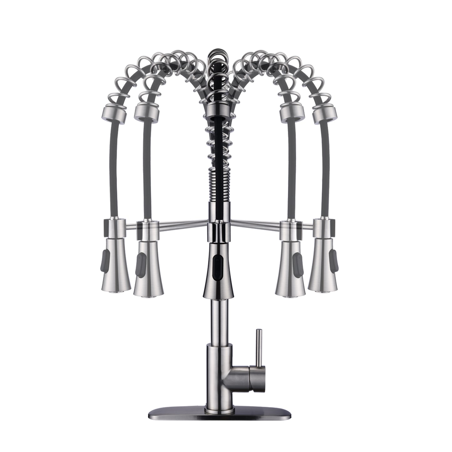 Commercial Modern Single Handle Spring High Arc Kitchen Faucet Brushed Nickel