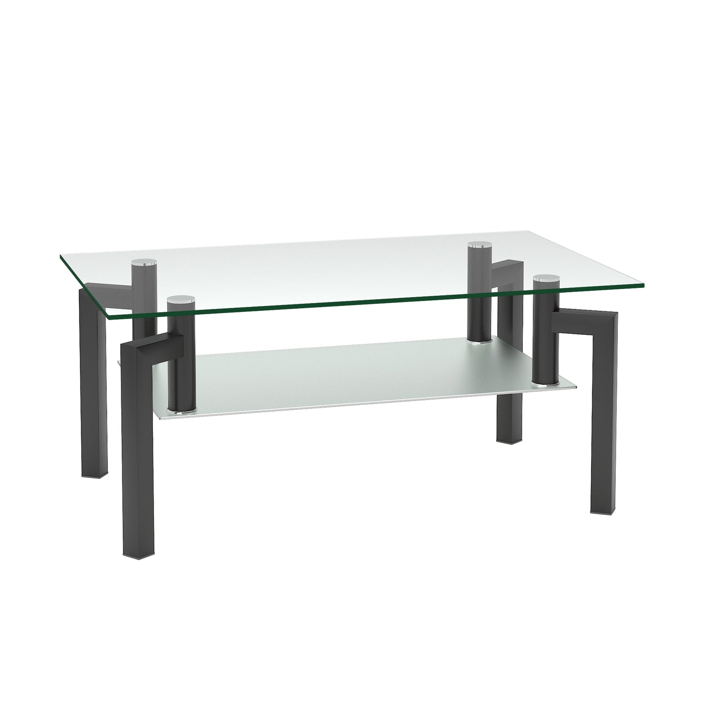 Modern Black Glass Coffee Table with Double Layer Storage