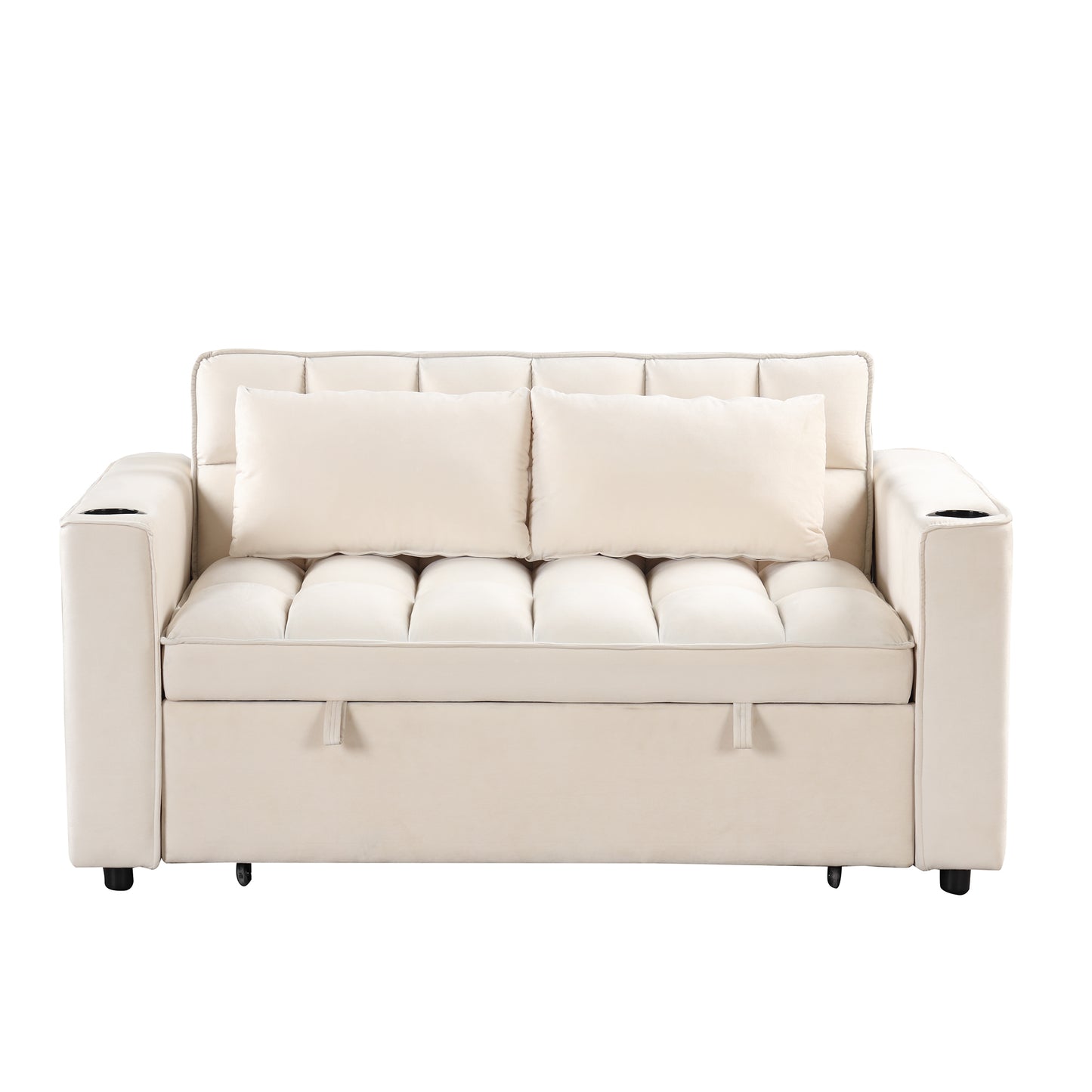 55.3 Multi-functional Sofa Bed with Cup Holder and USB Port for Living Room in Milky White