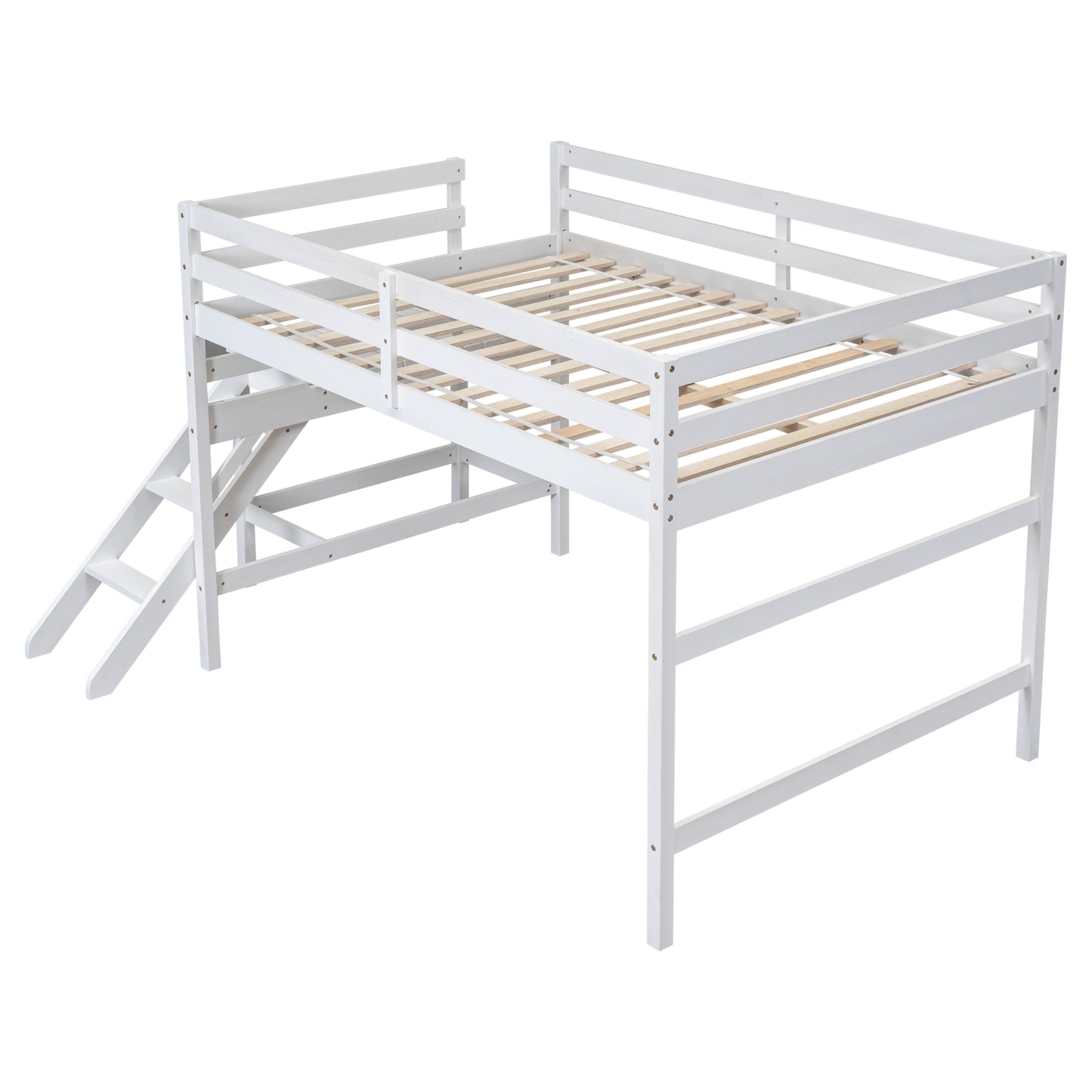 Full Loft Bed with Platform,ladder,White