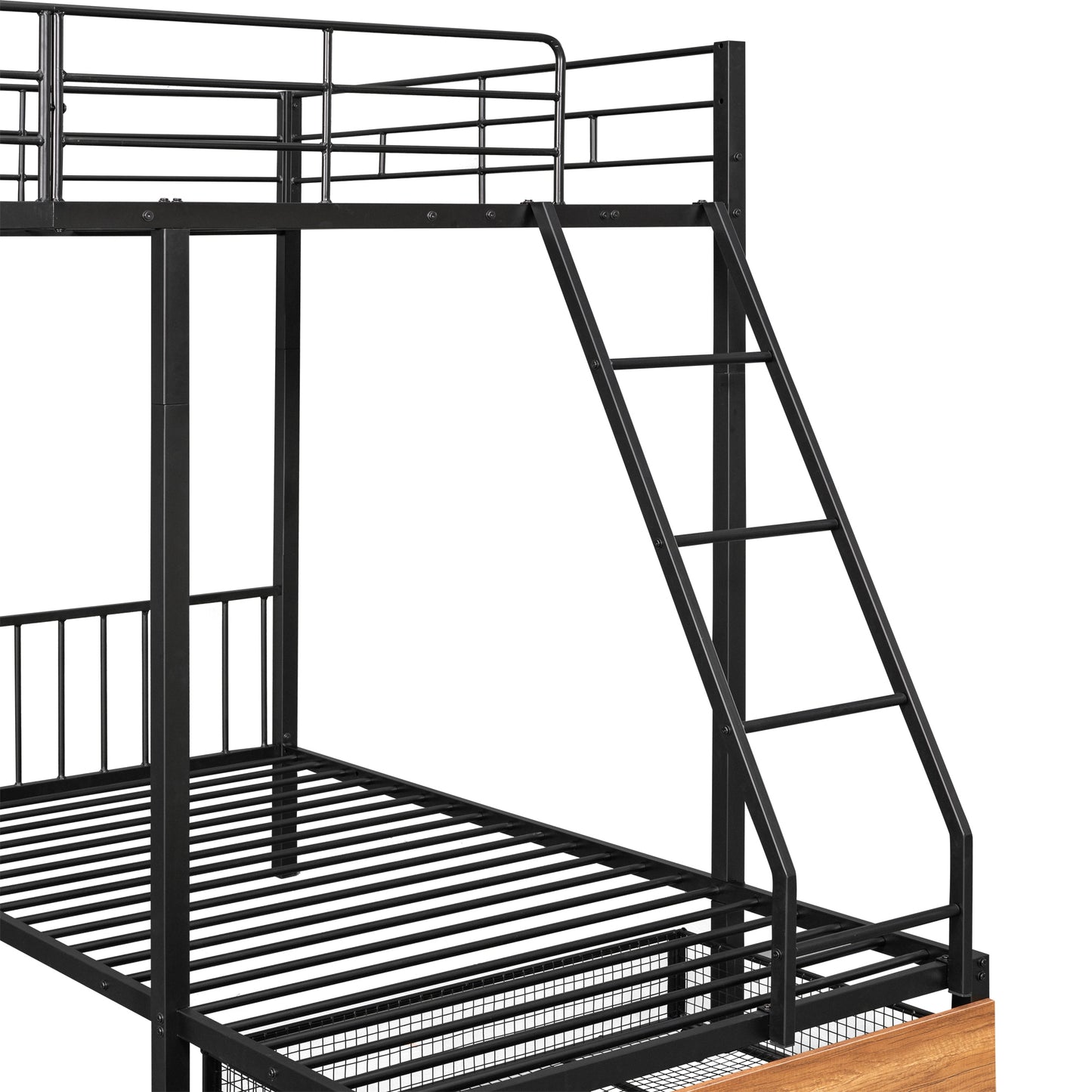 Black Metal Triple Bunk Bed with Storage and Safety Features - Space-Saving Full over Twin & Twin Bunk Bed