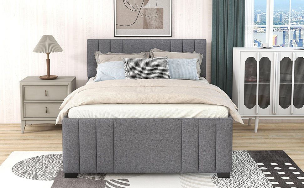 Full Upholstered Platform Bed with Trundle,Grey