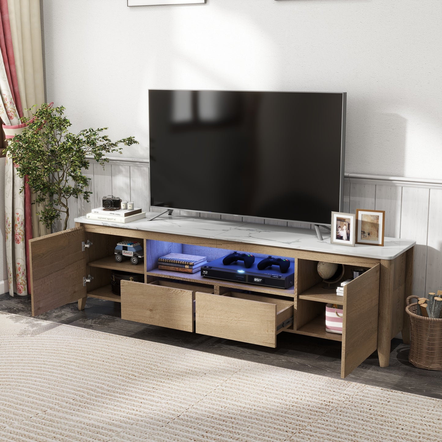 Modern LED TV Stand with Storage for Up to 80 TVs