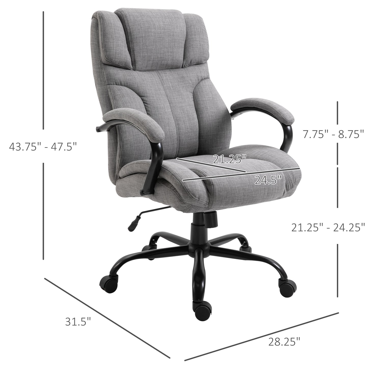 Vinsetto 500lbs Big and Tall Office Chair with Wide Seat, Ergonomic Executive Computer Chair with Adjustable Height, Swivel Wheels and Linen Finish, Light Grey