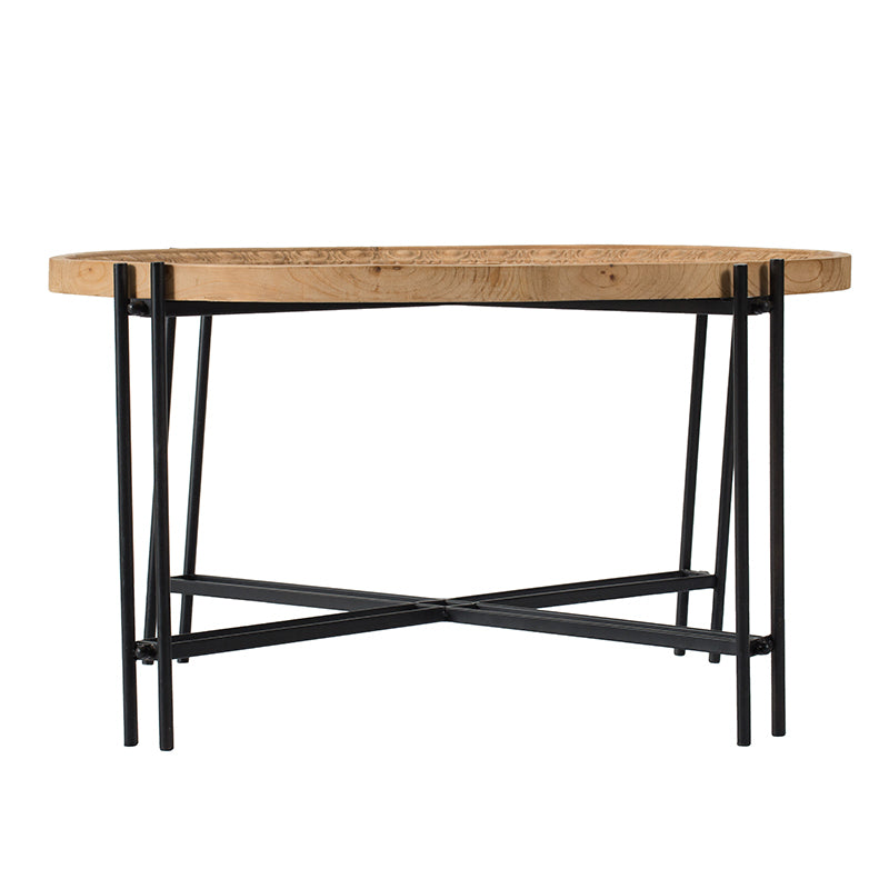 Round Wooden Coffee Table with Modern Metal Legs