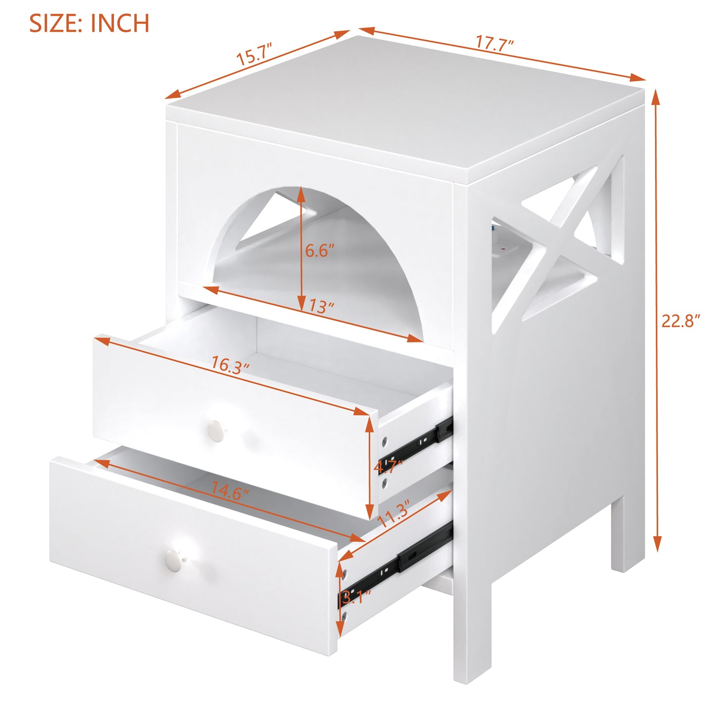 Nightstand with USB Charging Ports and LED Lights,End Table with 2 Drawers and Shelf,White