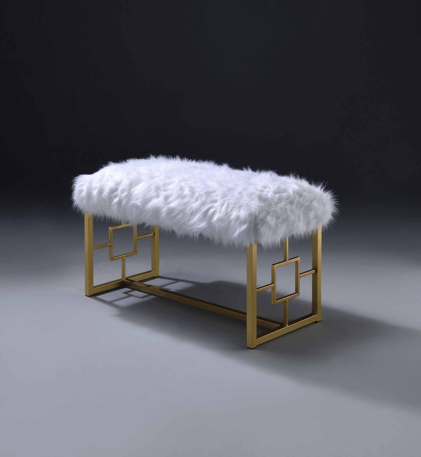 ACME Bagley II Bench in White Faux Fur & Gold 96451