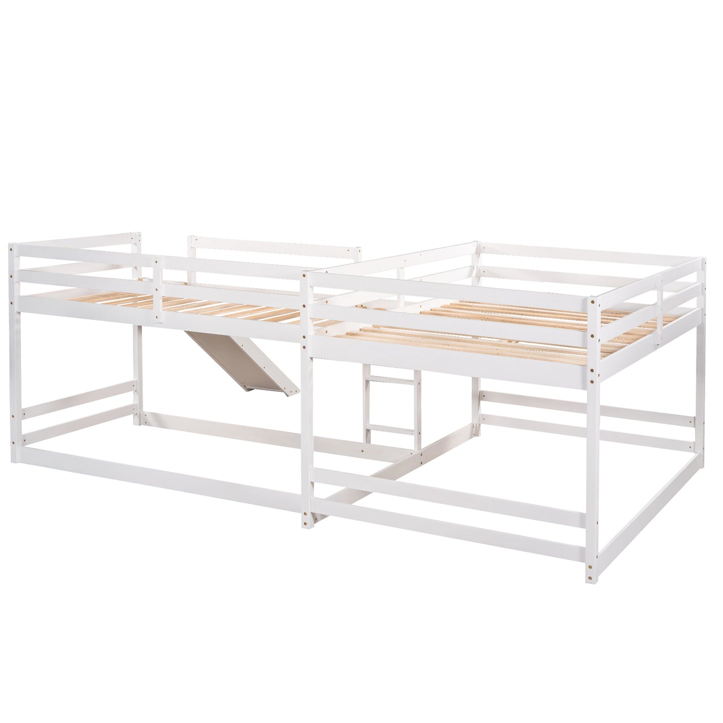 Elegant White L-Shaped Bunk Bed with Slide and Twin/Twin Configuration