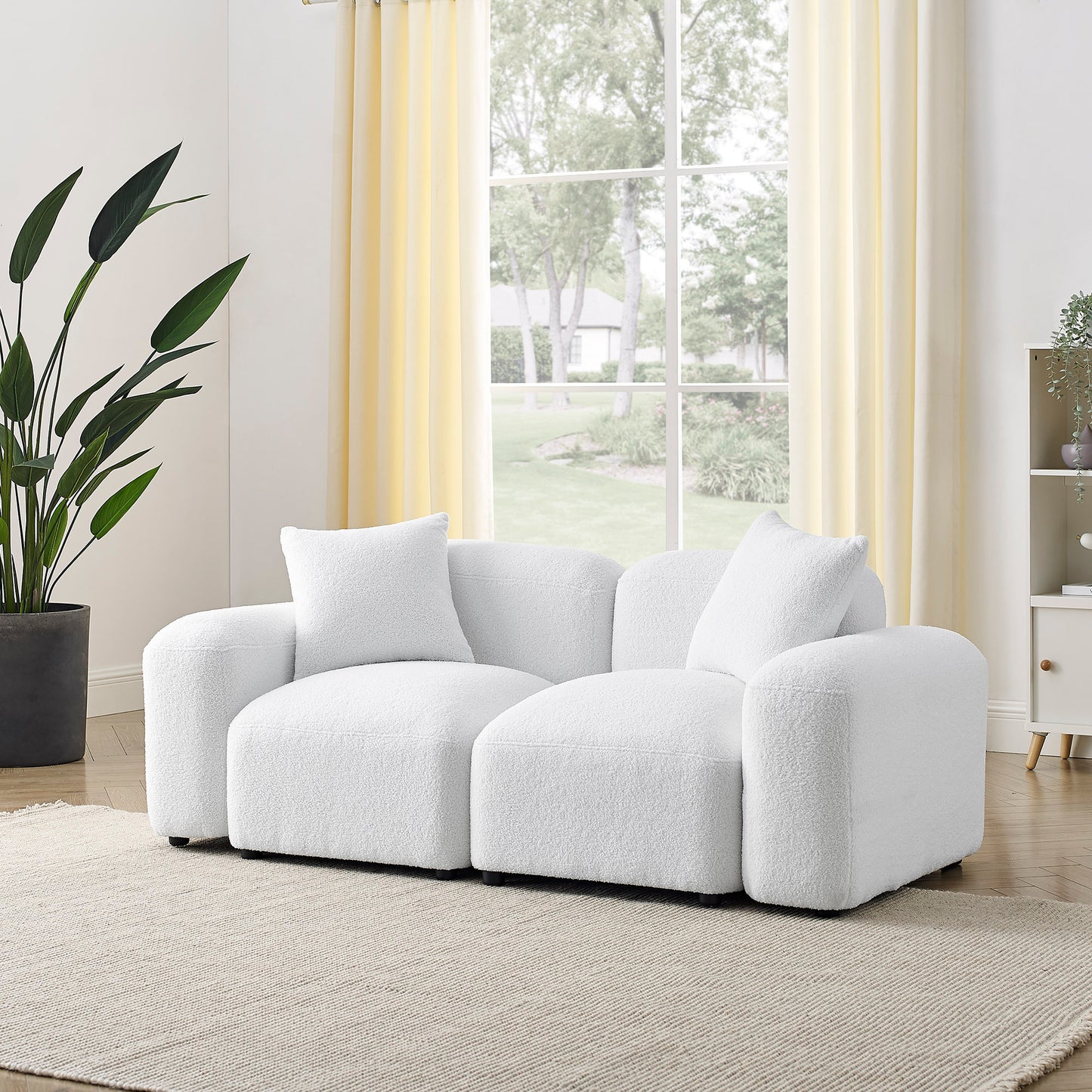 L-Shape Modular Sectional Sofa, DIY Combination,Teddy Fabric,White