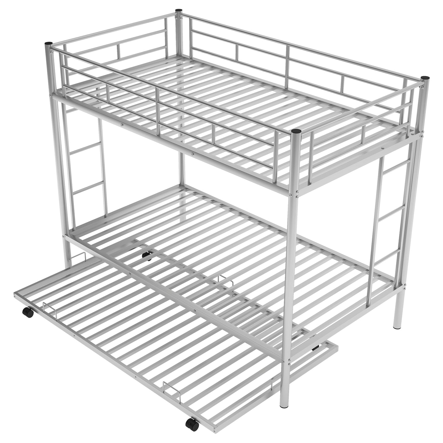 Silver Metal Twin Bunk Bed with Trundle - Smart Space-Saving Solution