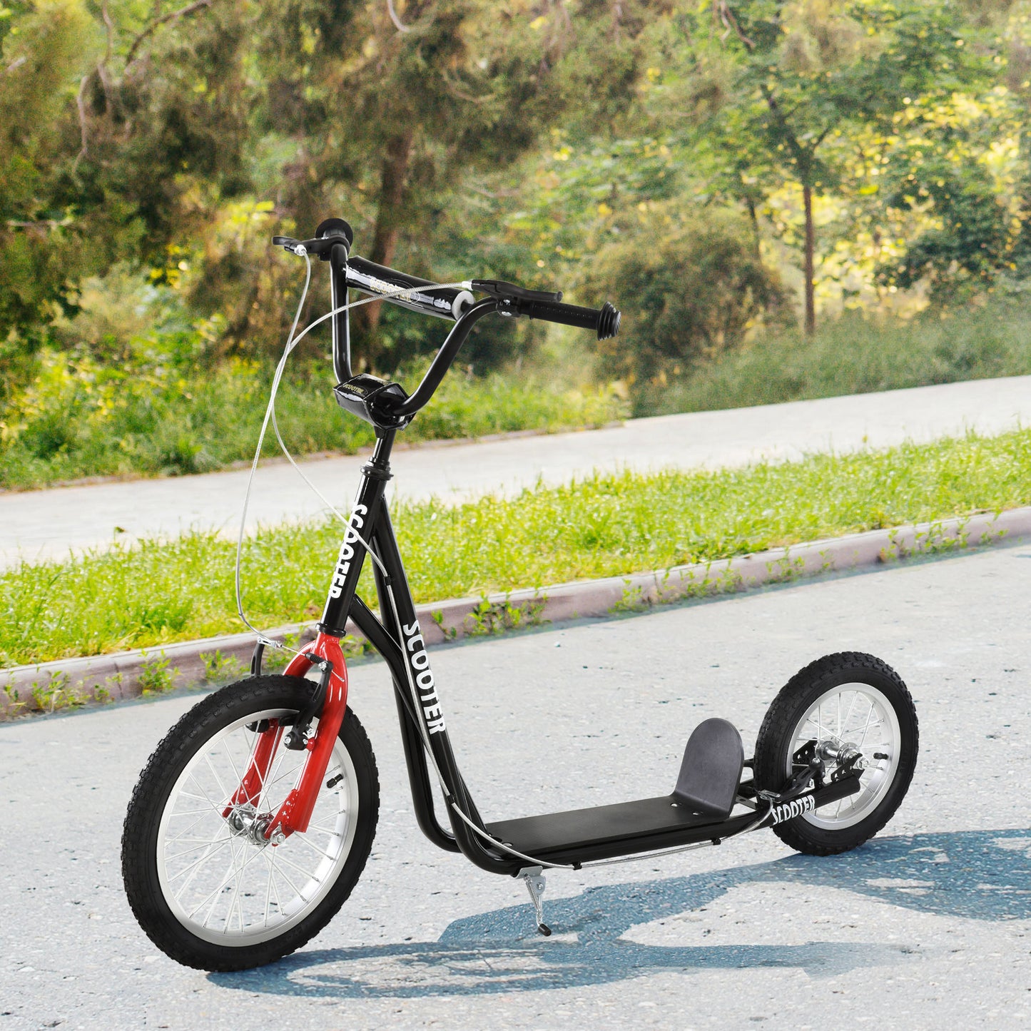 Adjustable Handlebar Youth Scooter with Inflatable Wheels, Black