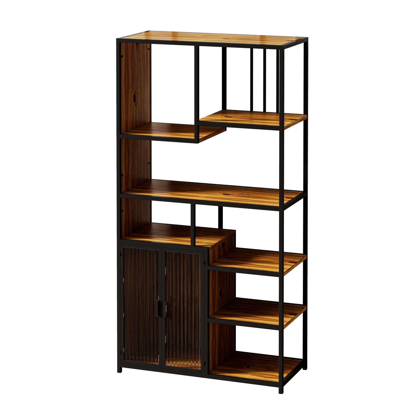 Multipurpose Bookshelf Storage Rack, Left Side with Enclosed Storage Cabinet,for Living Room,Home Office,Kitchen