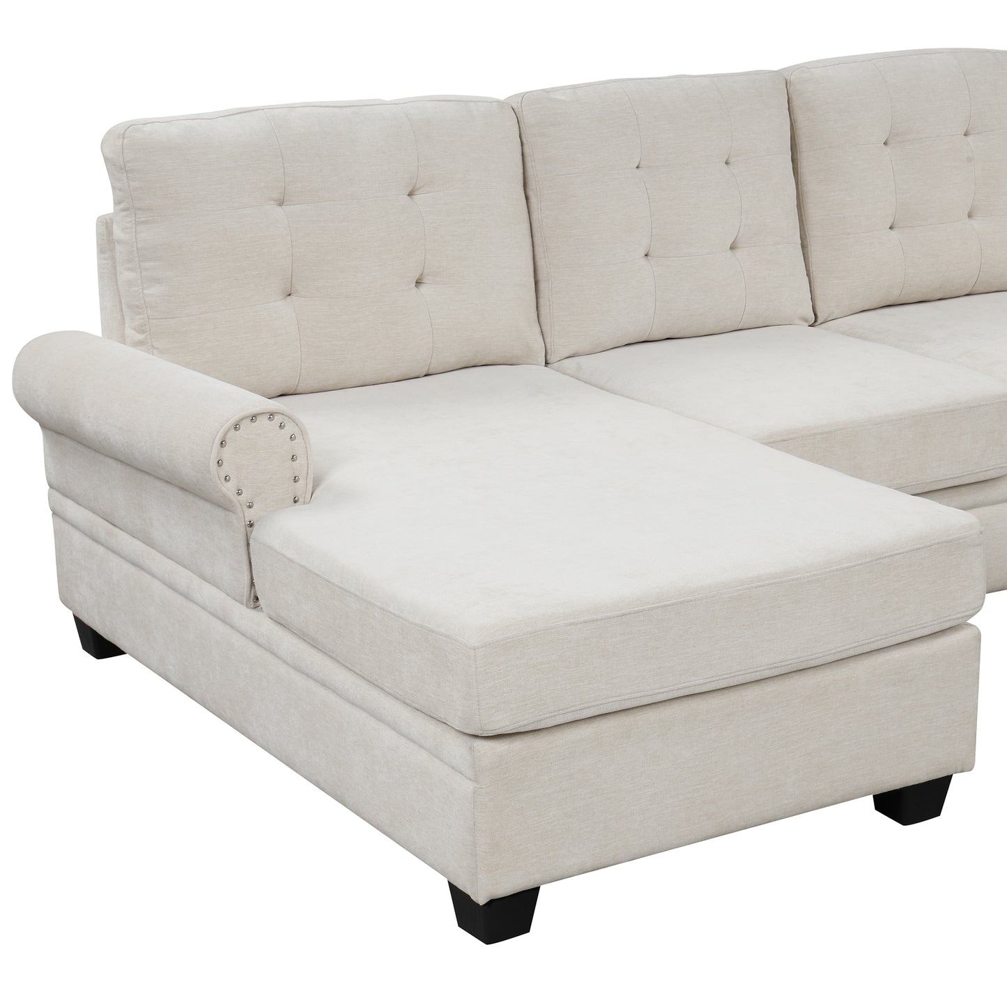 120-inch Stylish Beige U-Shaped Sectional Sofa for Living Room or Bedroom