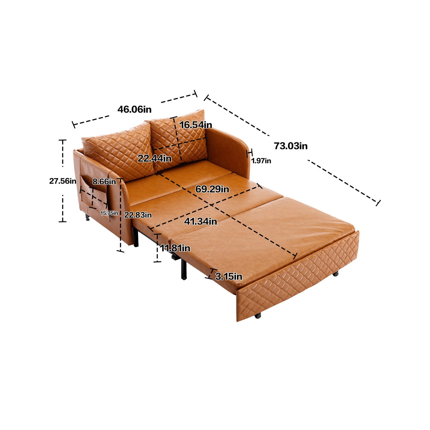 Convertible Sleeper Sofa Bed, Modern Velvet Loveseat Couch with Pull Out Bed, Small Love Seat Futon Sofa Bed with Headboard, 2 Pillows & Side Pockets for Living Room