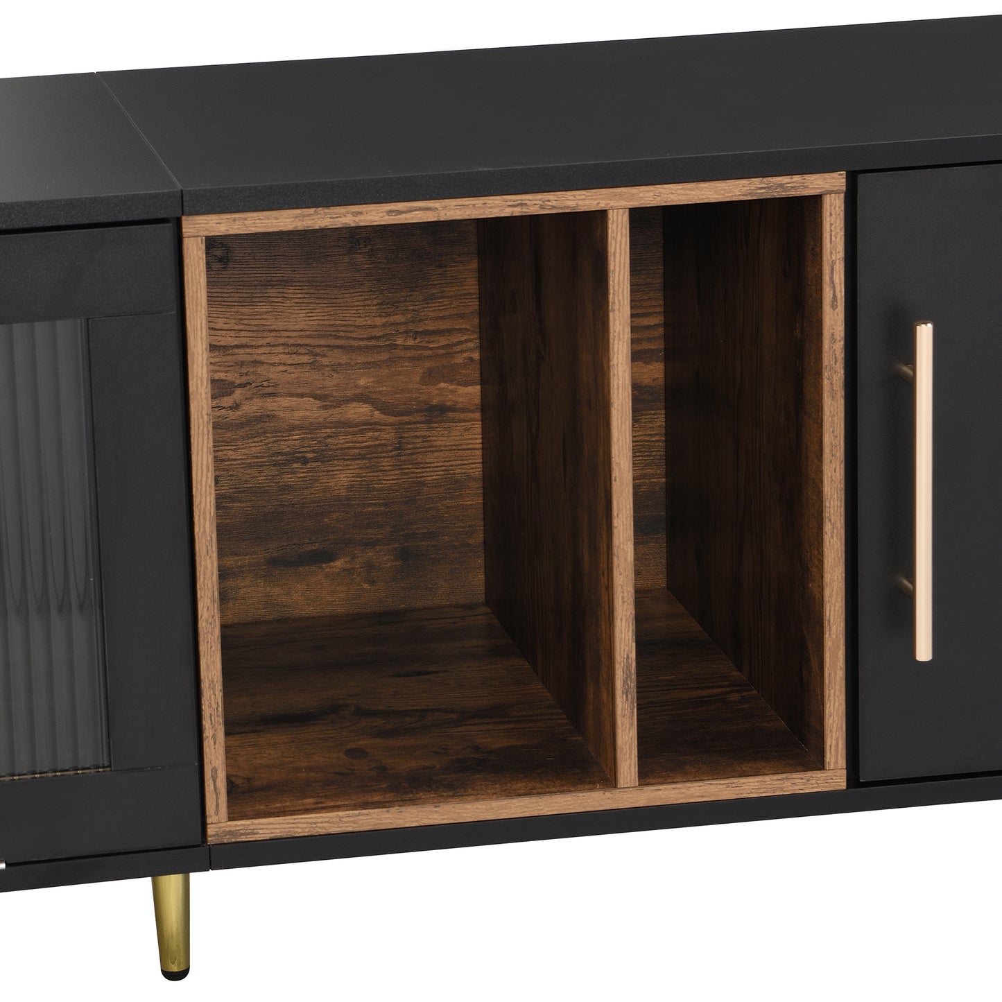 Elegant Black and Gold Two-Tone TV Stand with Adjustable Storage