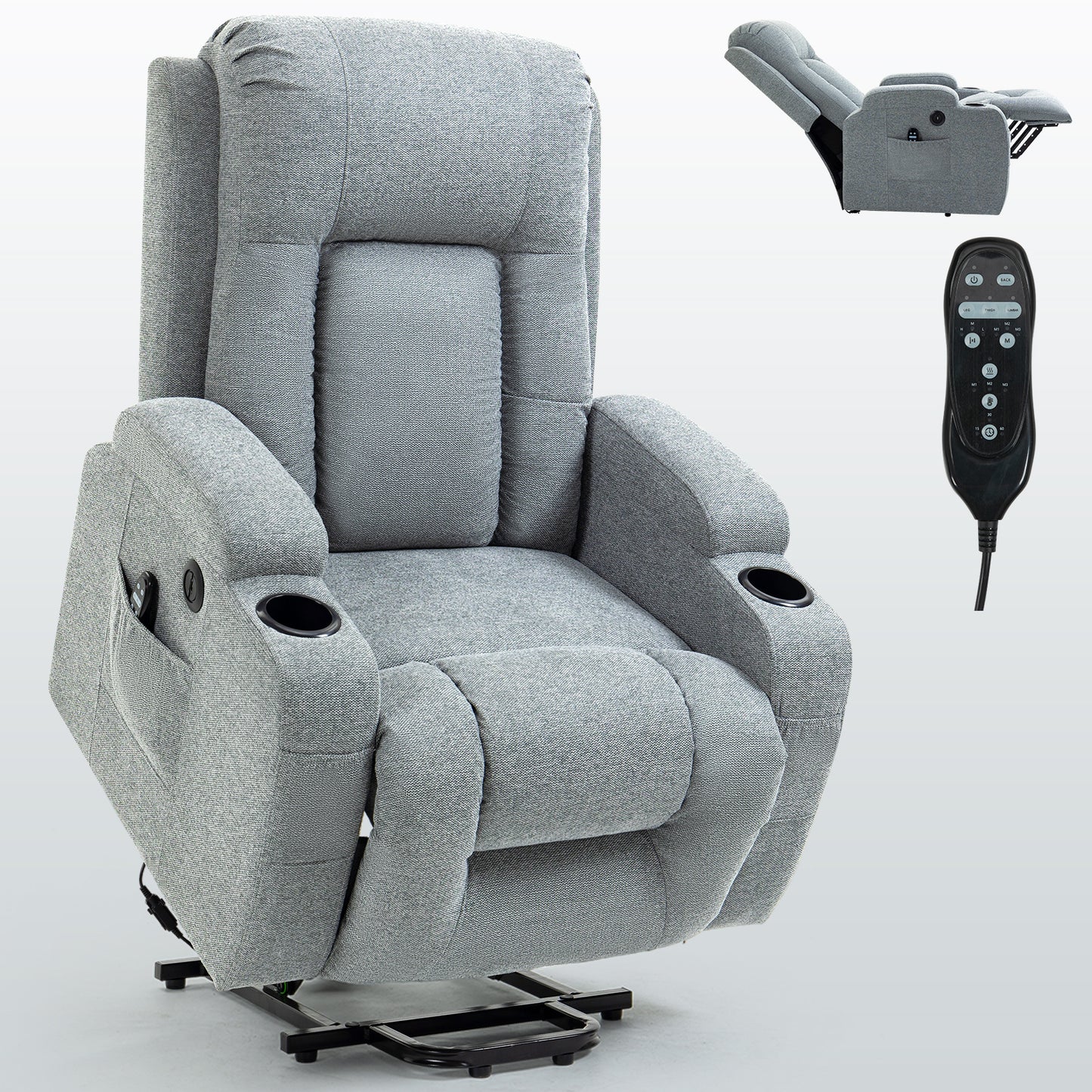 Infinite Position Okin Motor Power Lift Recliner Chair with Massage and Heating - Grey