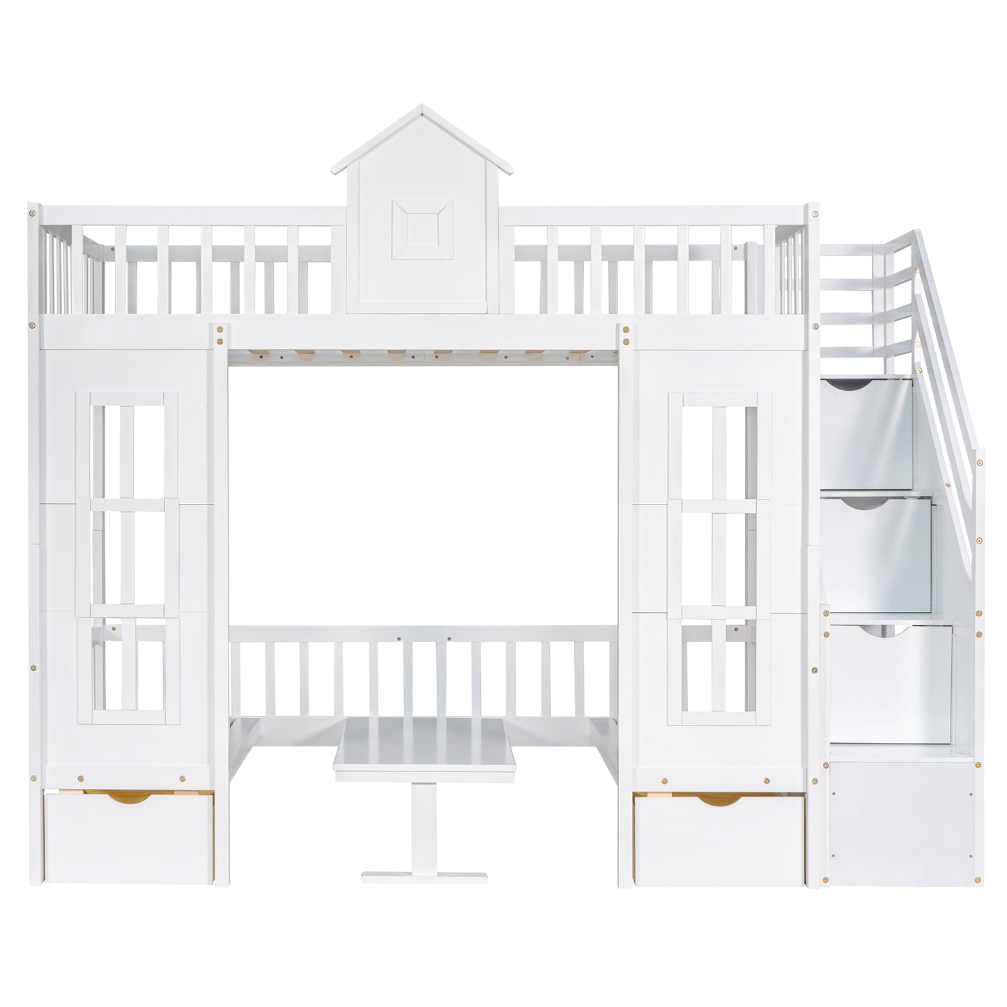 Convertible Twin Bunk Bed with Changeable Table - White - Versatile & Stylish Twin Over Twin Loft Bed