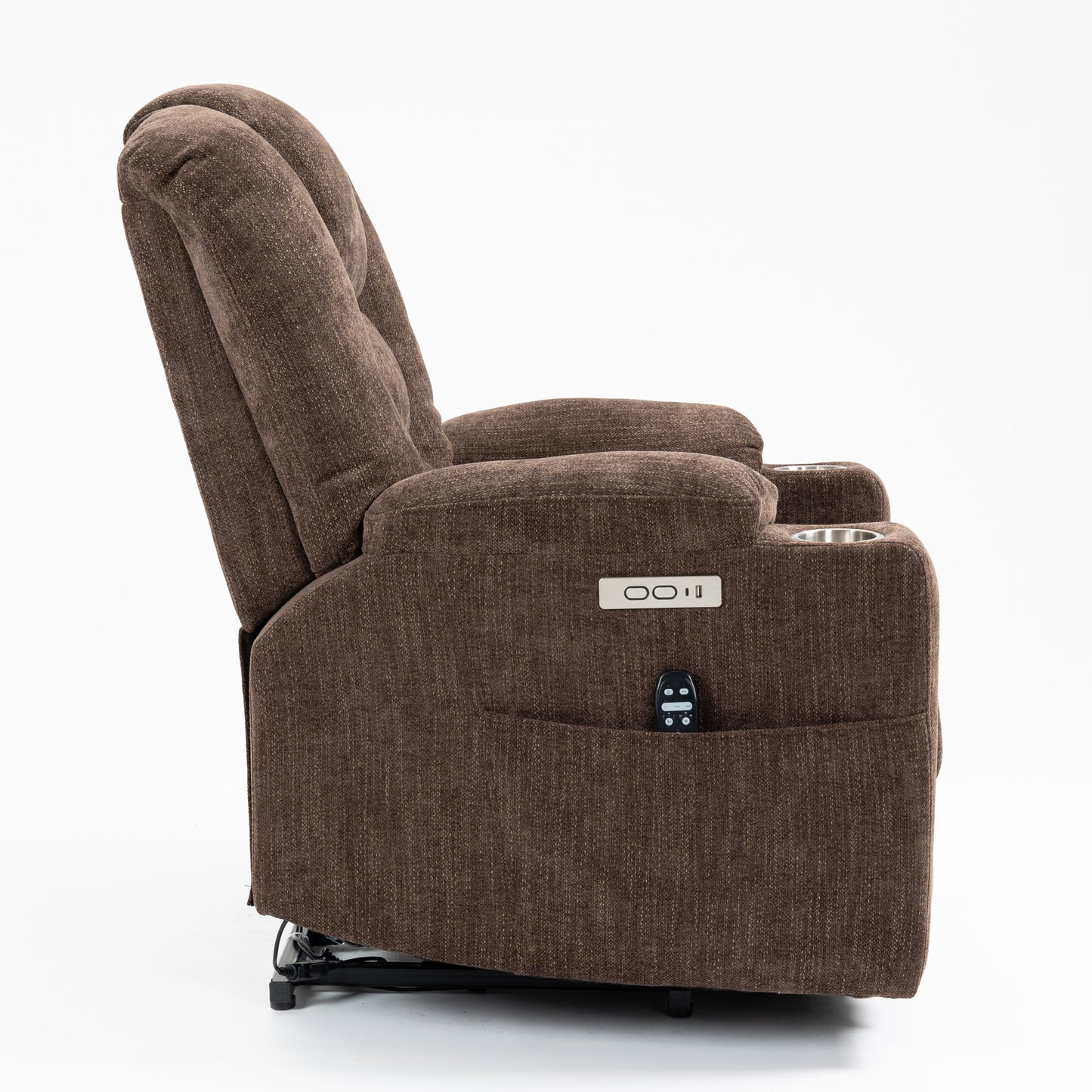 EMON'S Large Power Lift Recliner Chair with Massage and Heat, Overstuffed Wide Recliner with USB and Type C Ports, Brown