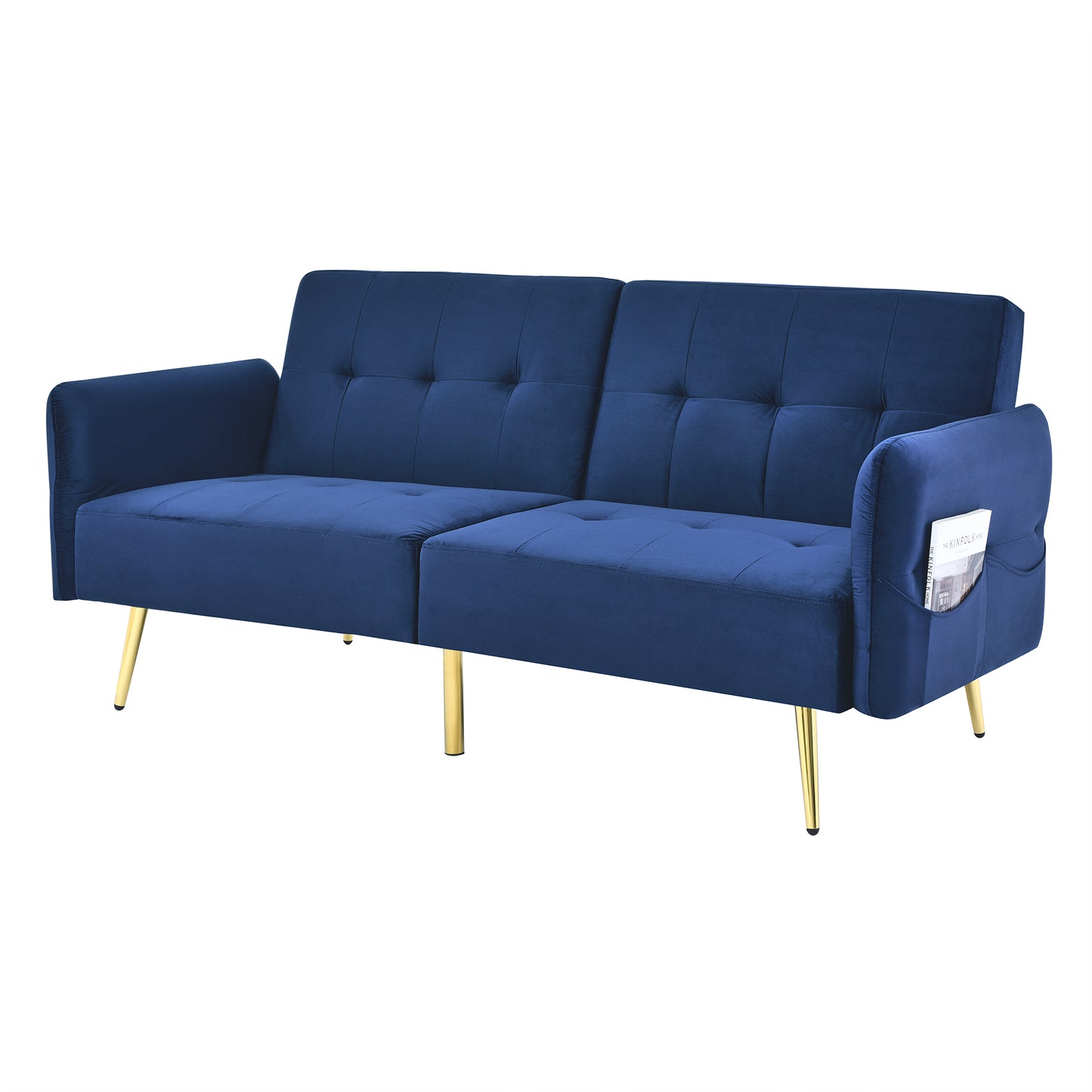 Italian Velvet Convertible Sleeper Loveseat with Storage Bags, Navy