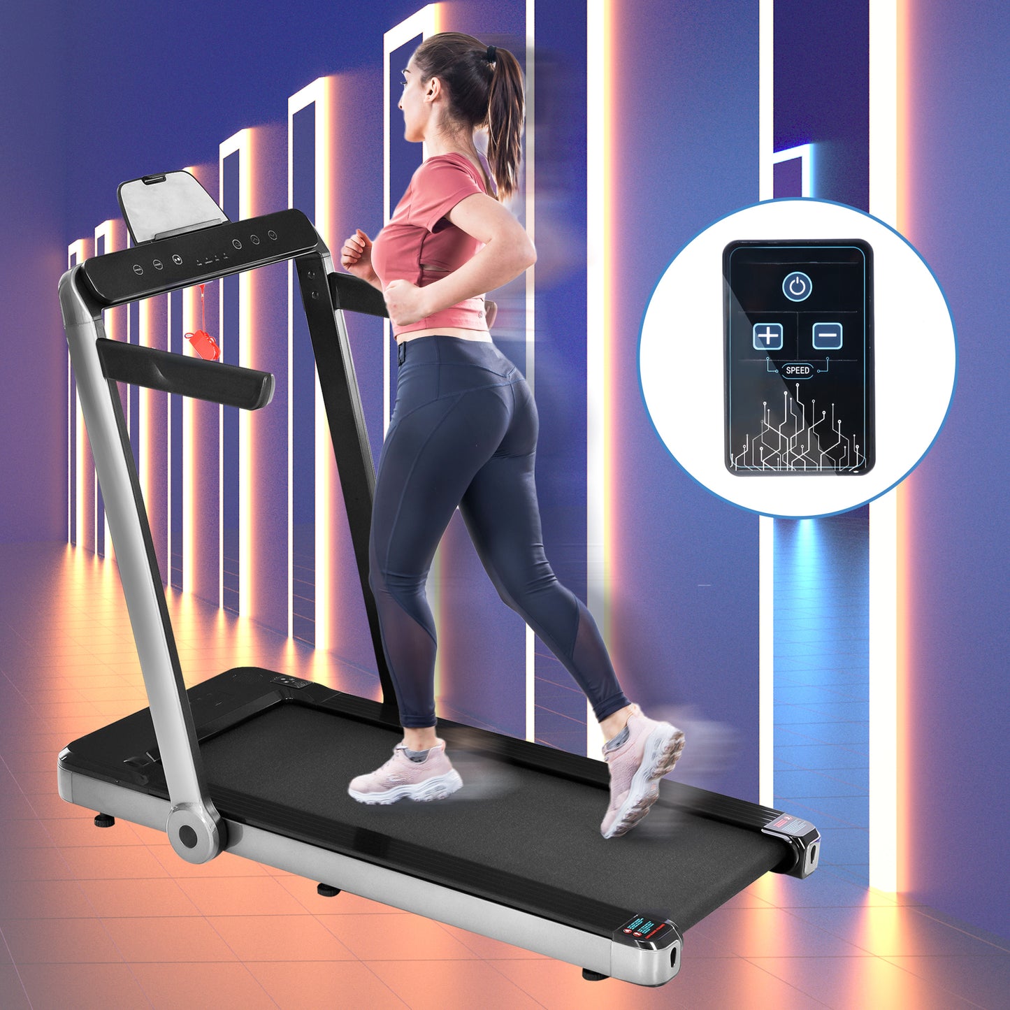 Folding Treadmill, Installation-Free Under Desk Electric Treadmill 2.5HP, with Bluetooth APP and speaker, Remote Control, Display, Walking Jogging Running Machine Fitness Equipment for Home Gym Office