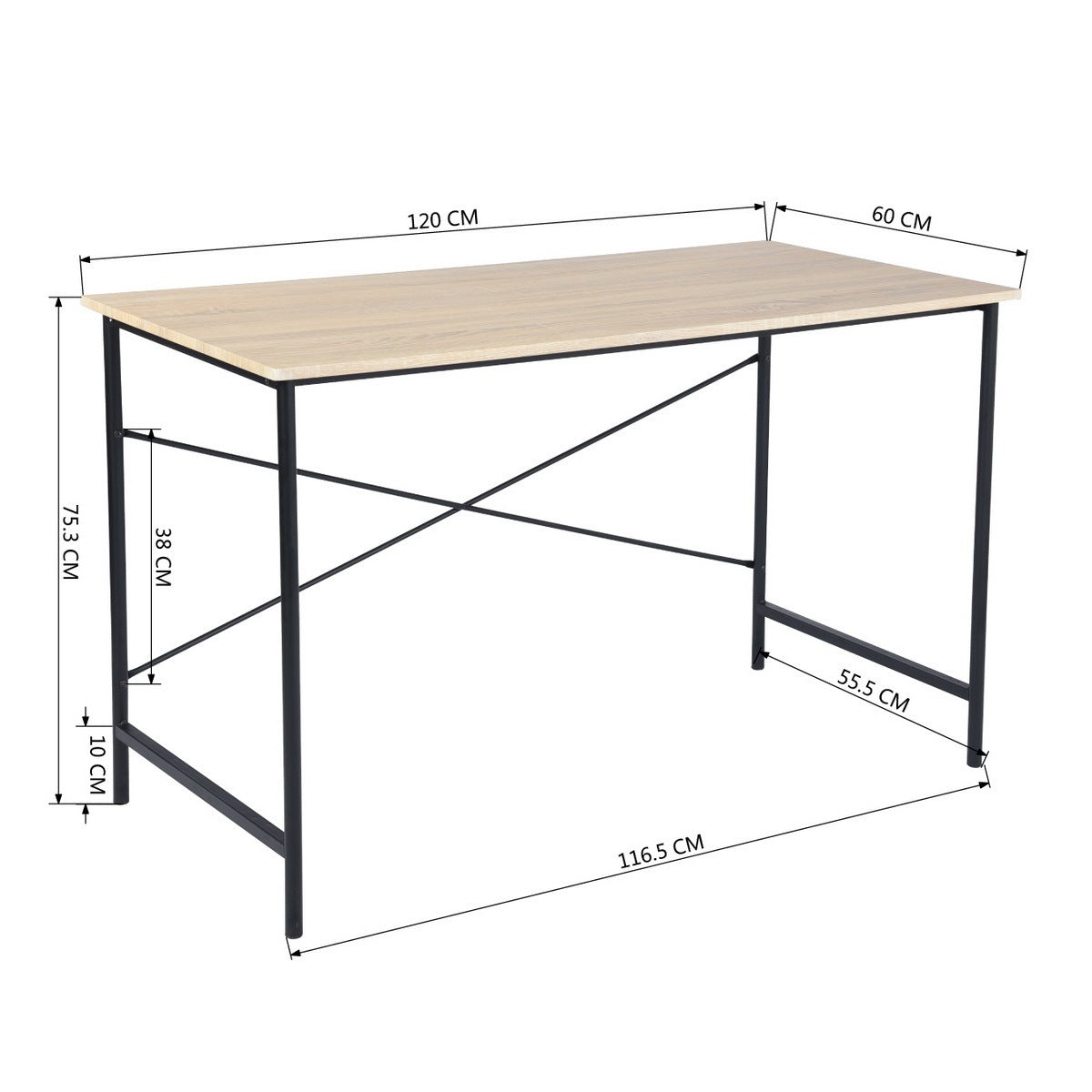 Contemporary Oak Writing Desk with Black Metal Frame and Rustic Industrial Style