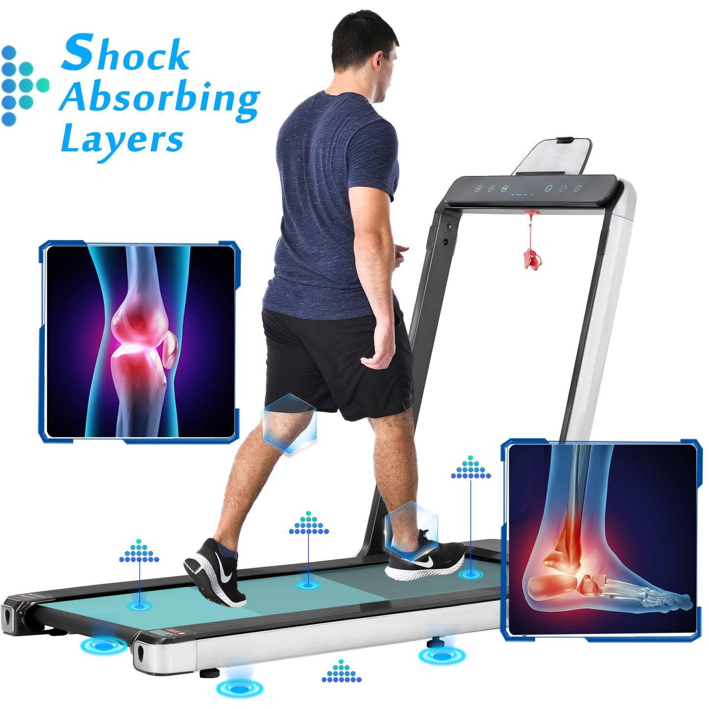 Folding Treadmill, Installation-Free Under Desk Electric Treadmill 2.5HP, with Bluetooth APP and speaker, Remote Control, Display, Walking Jogging Running Machine Fitness Equipment for Home Gym Office