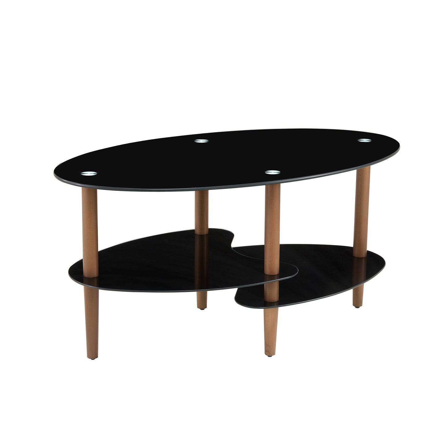 Stylish Black Oval Glass Coffee Table with Oak Wood Legs and Versatile Features