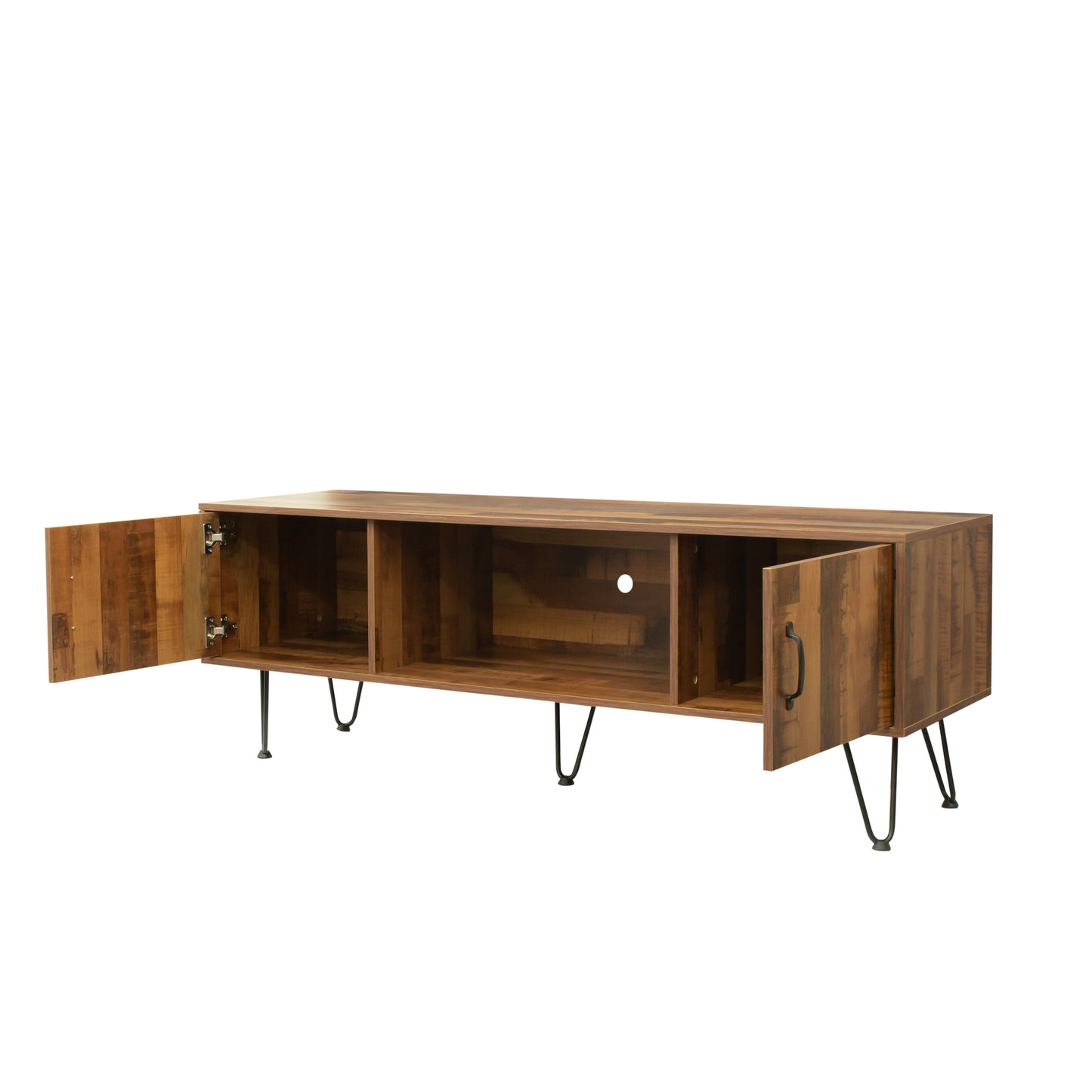 60-Inch Wide Rustic TV Stand with Storage Shelves and Cabinets