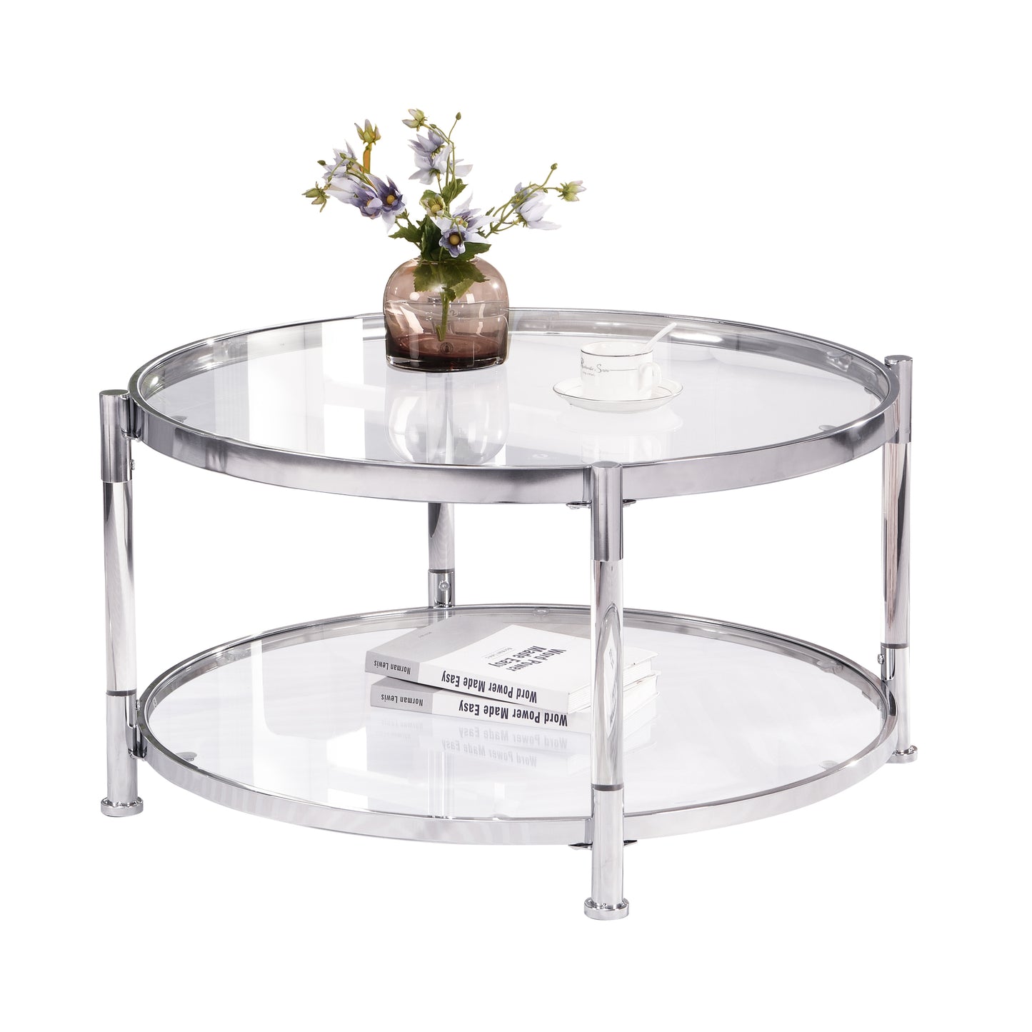 Contemporary Glass and Chrome Coffee Table with Acrylic Legs