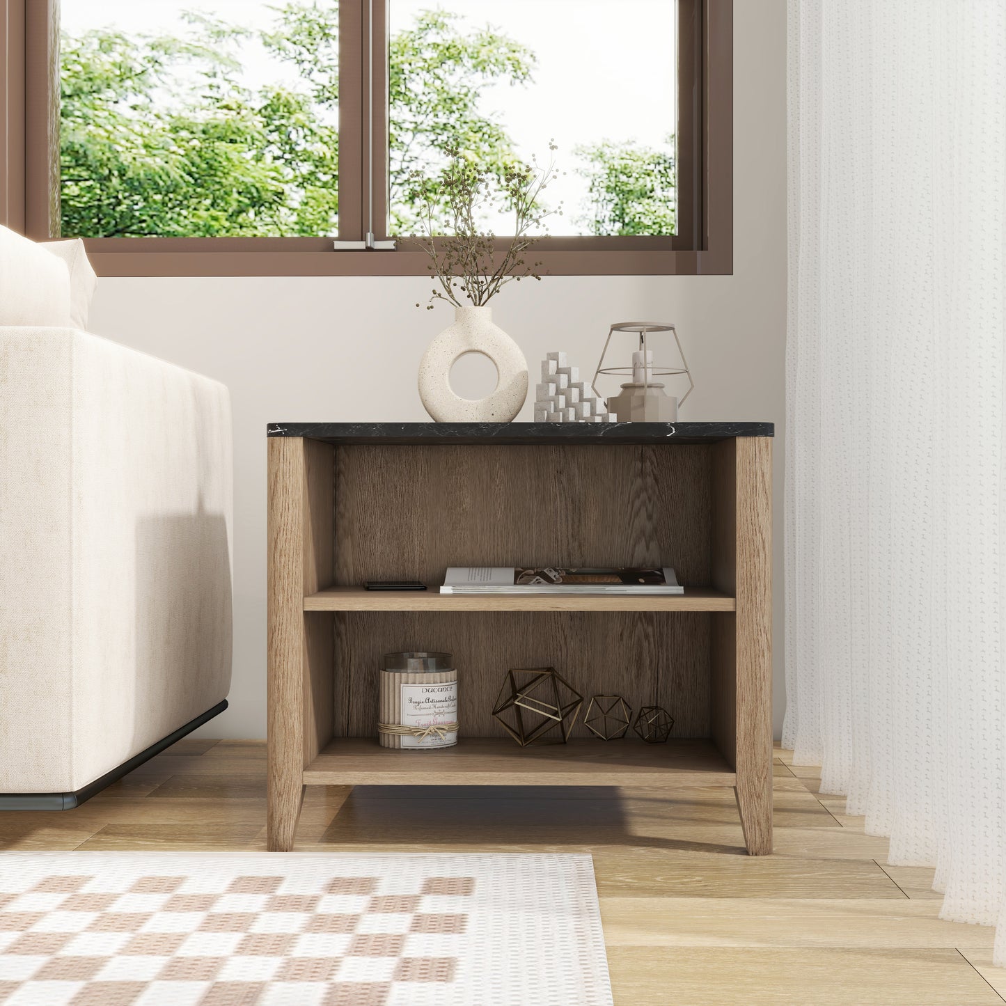 Tobacco Wood Finish Coffee Table with Nightstand Functionality