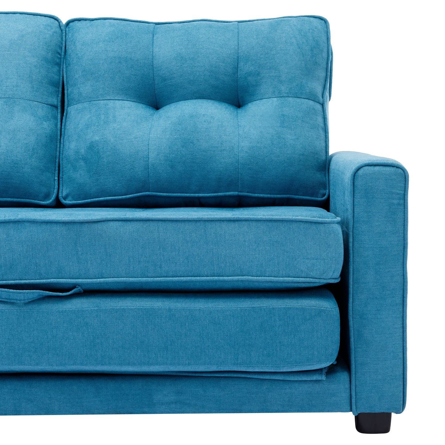 Modern Blue Loveseat Sofa with Pull-Out Bed and Storage Pockets