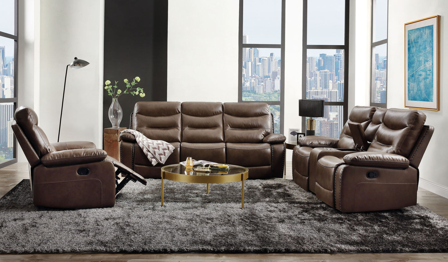 Aashi Brown Leather-Gel Match Recliner