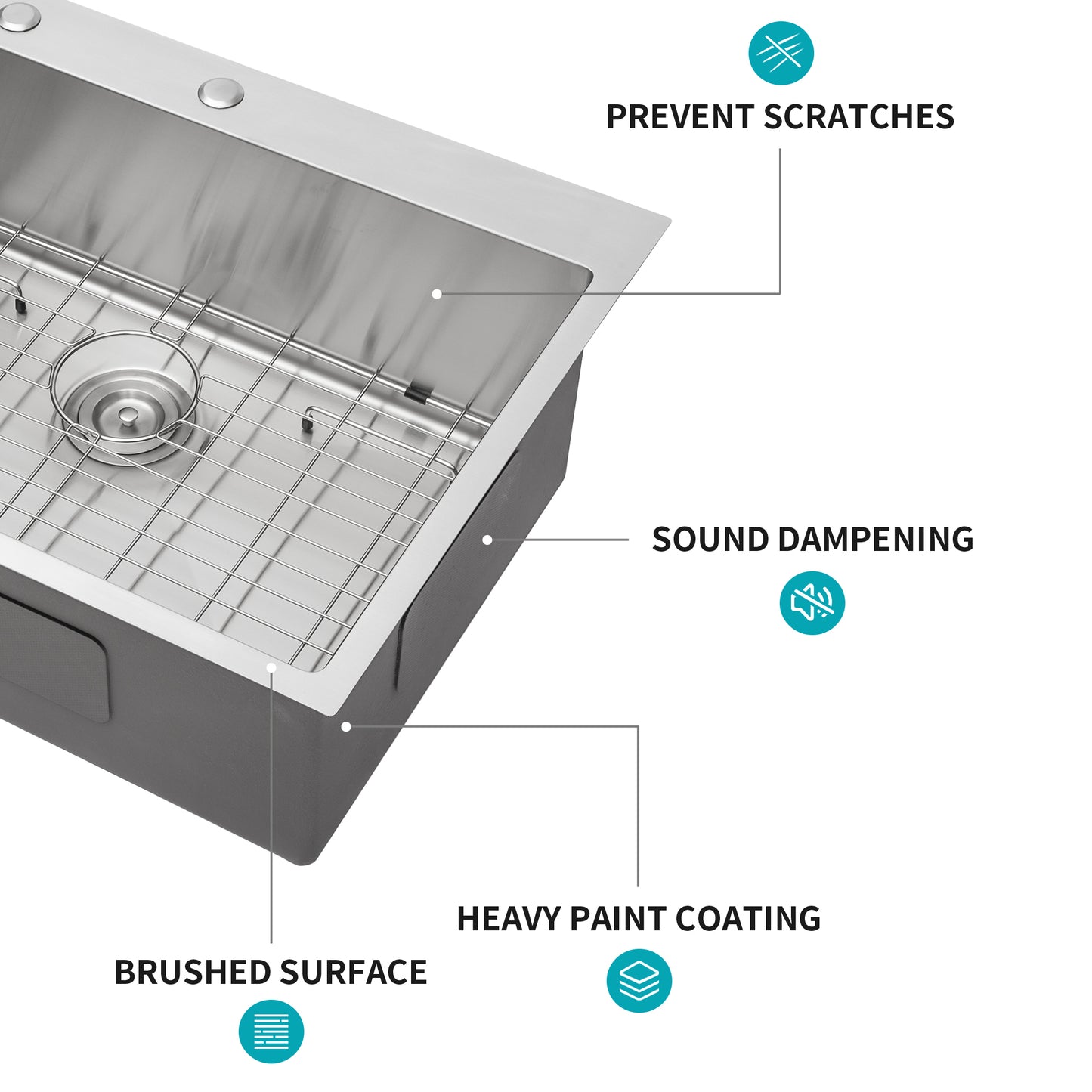 28x22x10 inch Stainless Steel Kitchen Sink Single Bowl with Topmount Design and Silent Operation