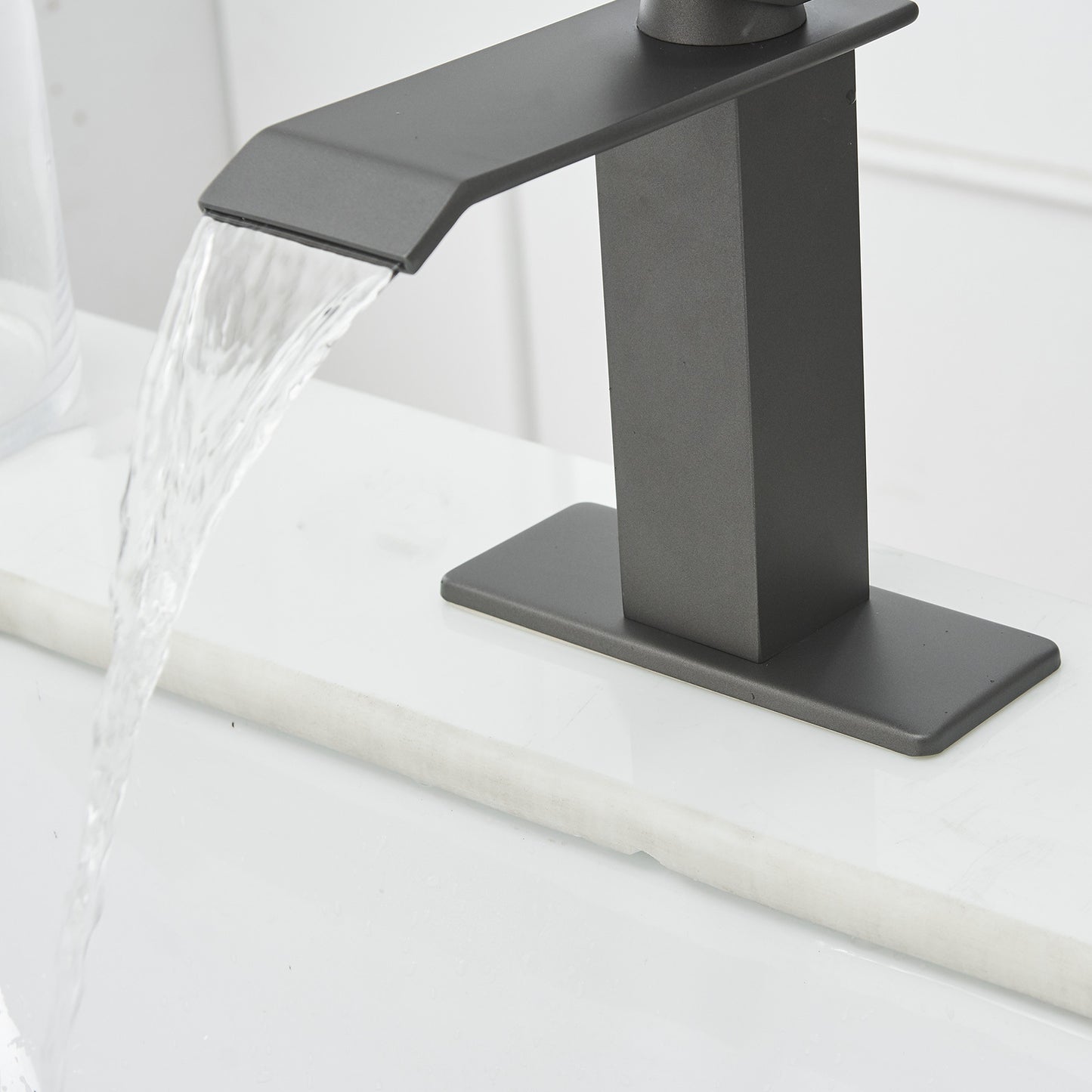 Matte Gray Waterfall Bathroom Faucet with Single Handle