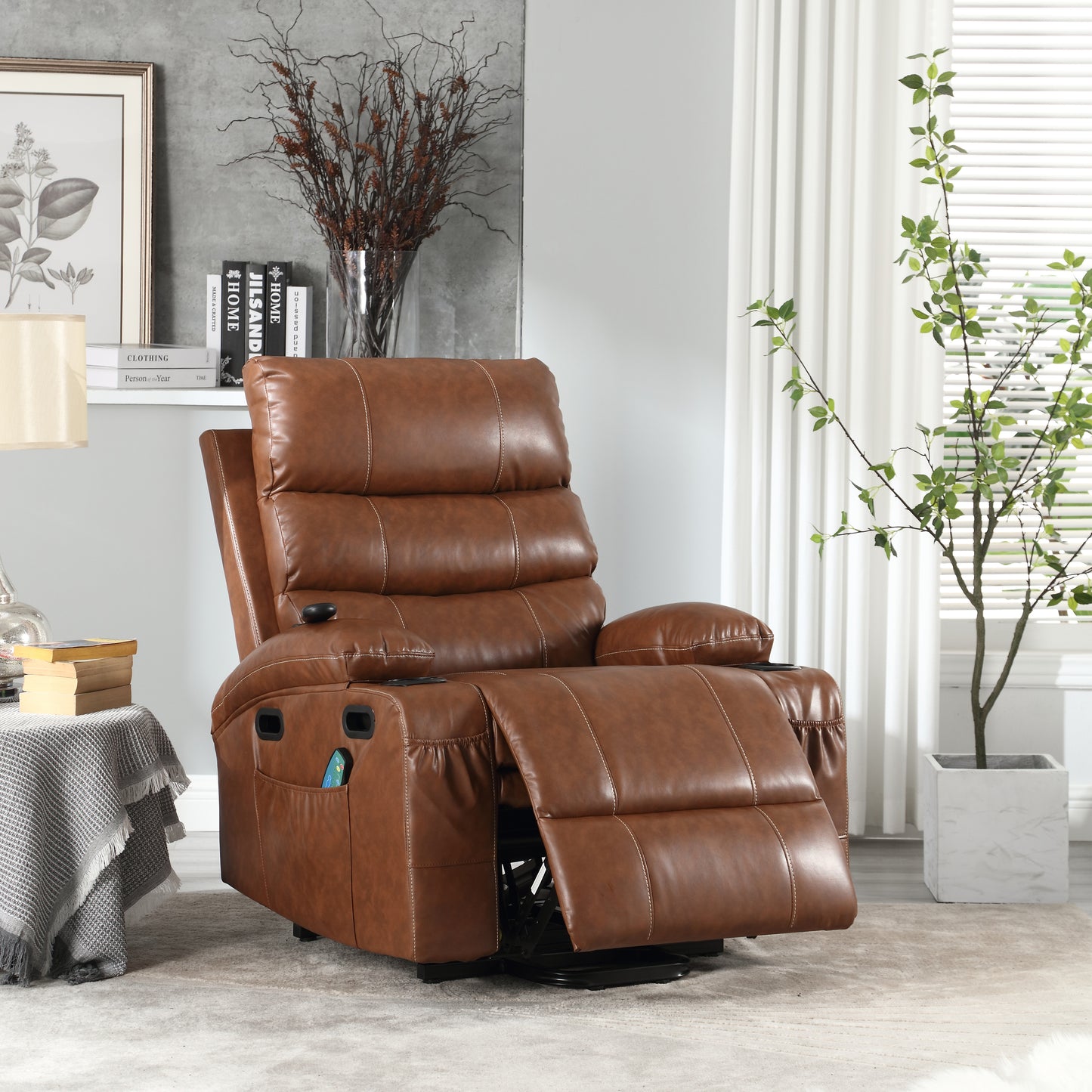 Electric Power Lift Recliner Chair with Massage, Heat, and Side Pockets for Elderly