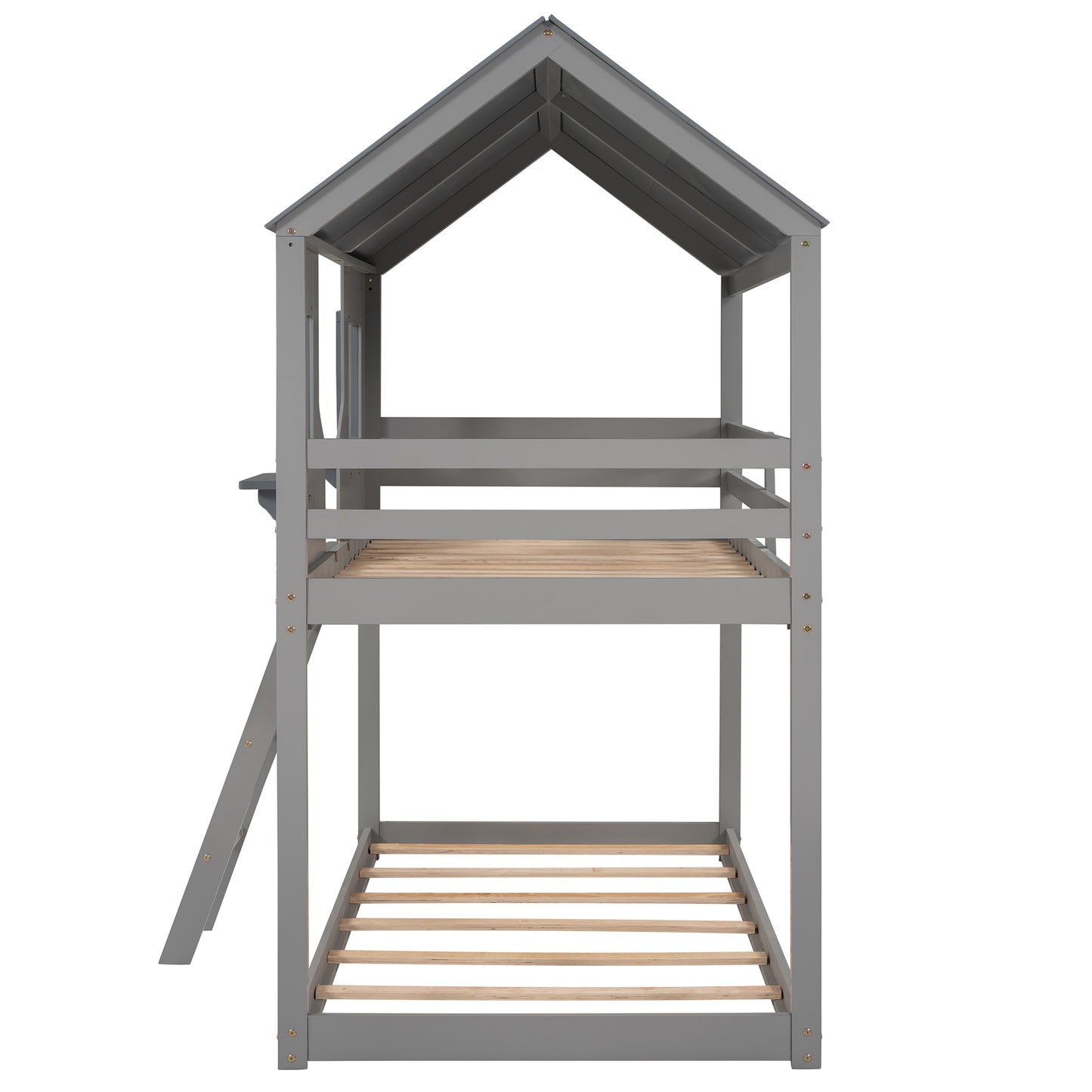 Gray Playhouse Bunk Bed with Twin Over Twin Design