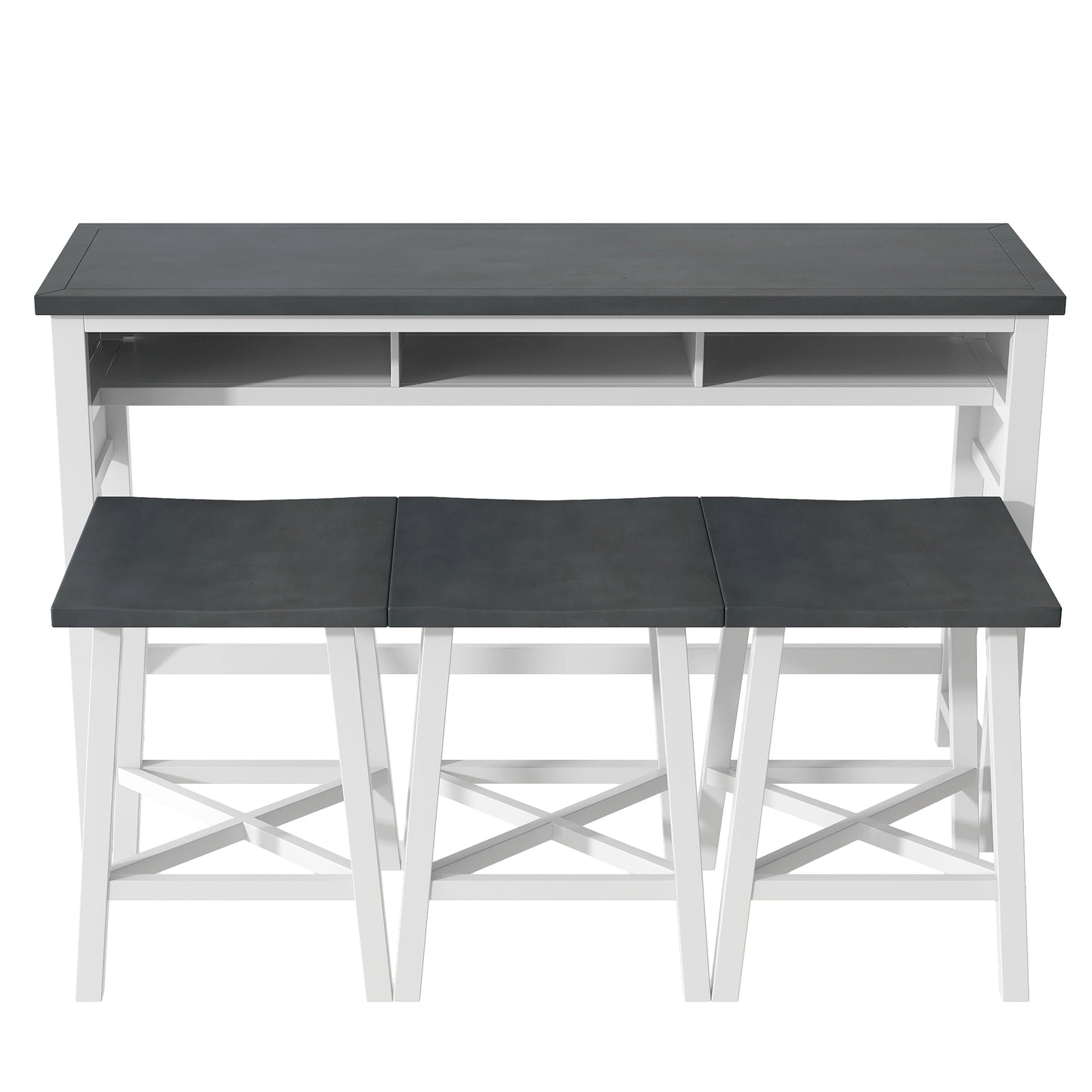 Farmhouse Counter Height 4-Piece Dining Table Set, 60" Console Kitchen Table Set with 3 Stools for Small Places,Gray