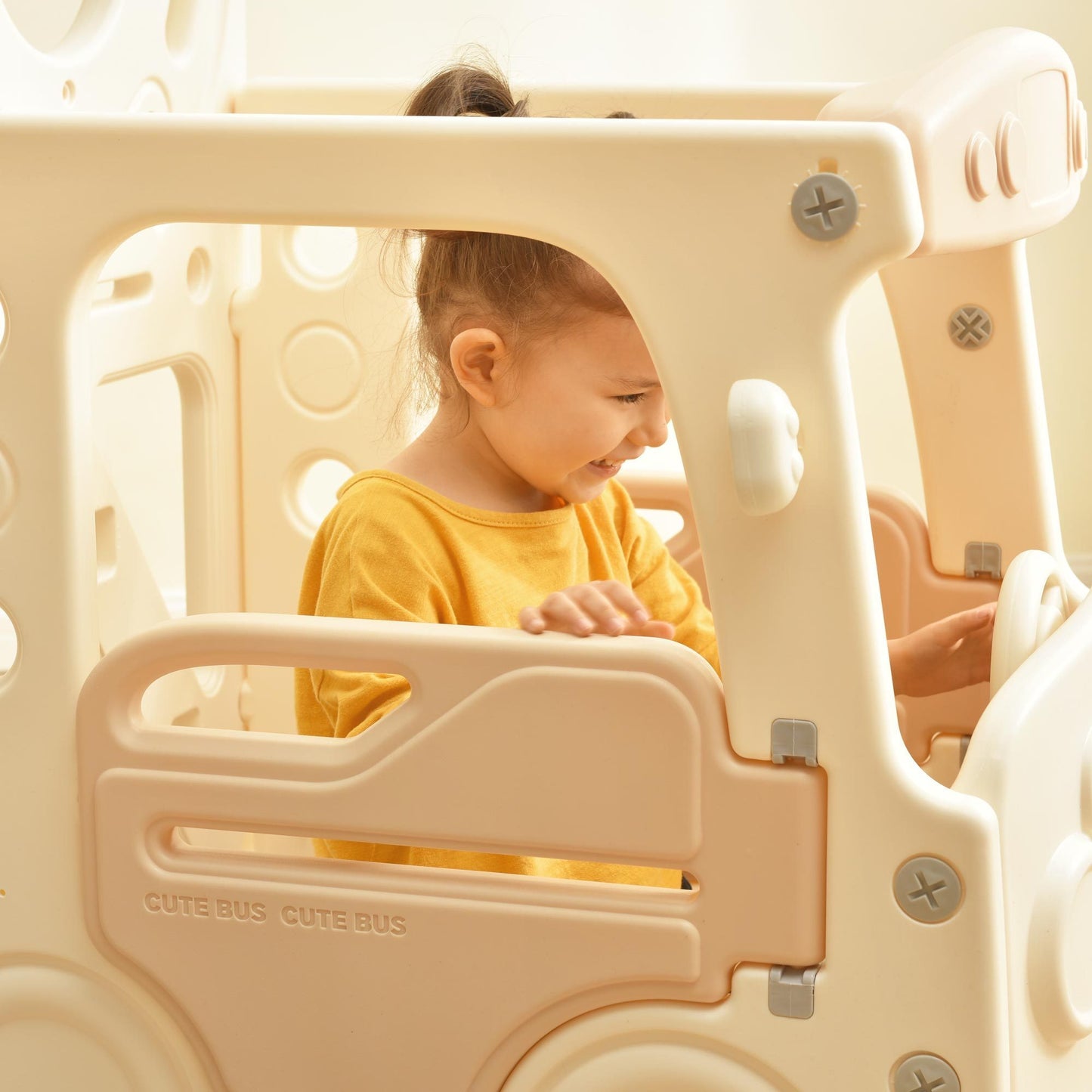 Bus-Themed Kids' Slide Set with Basketball Hoop and Freestanding Play Structure