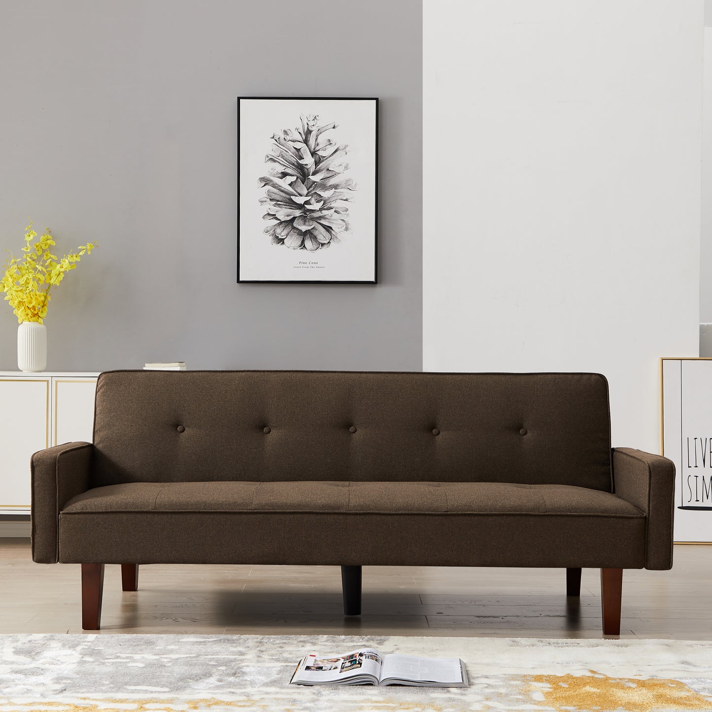 Brown Linen Sofa Bed for Small Spaces