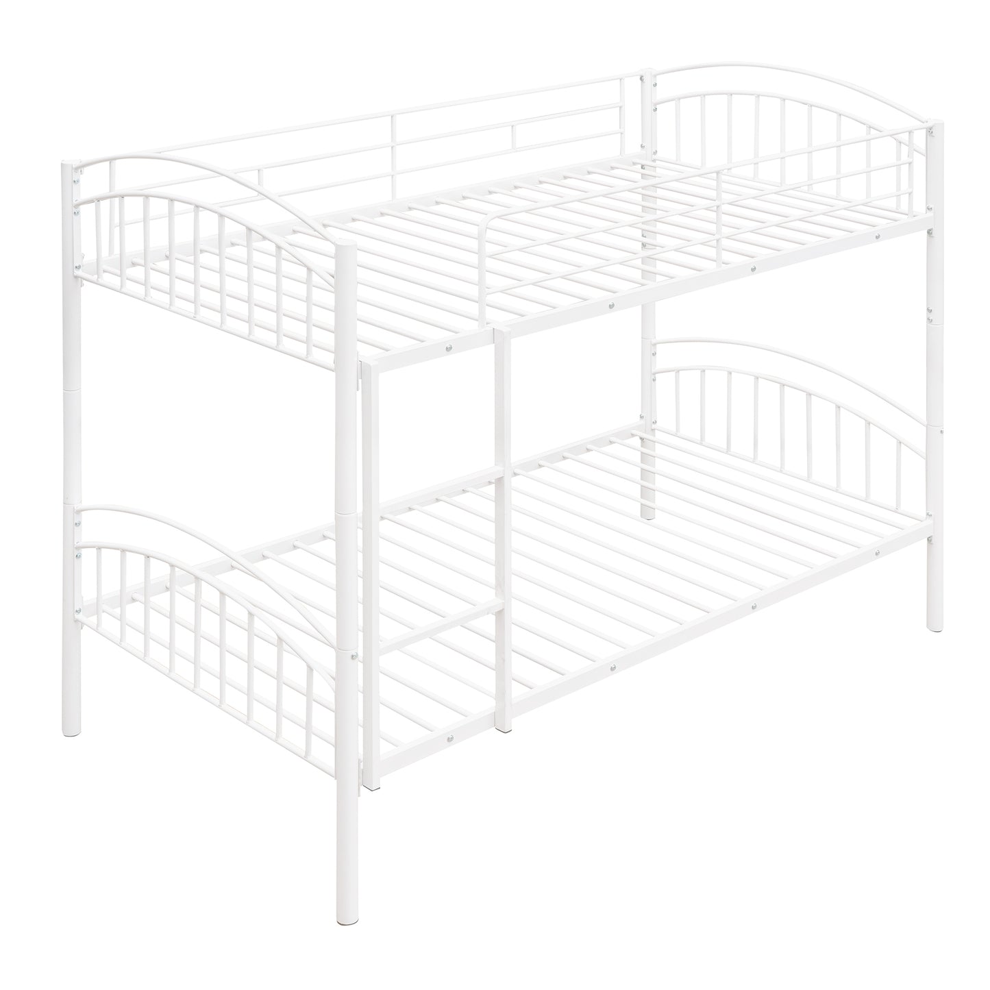 Chrome Finish Metal Twin Bunk Bed - White, Separable Twin Beds