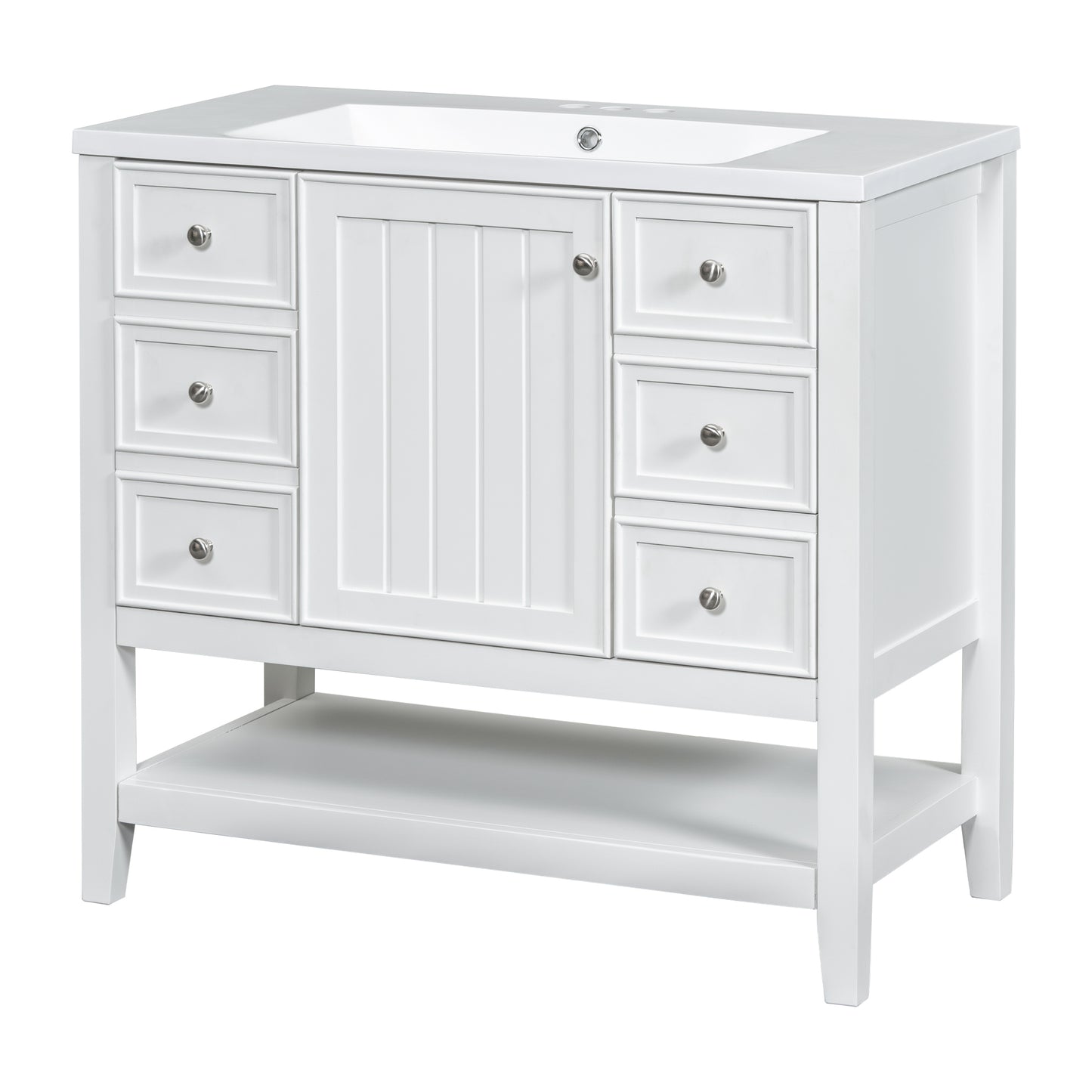 36" Bathroom Vanity with Sink Combo, One Cabinet and Three Drawers, Solid Wood and MDF Board, White