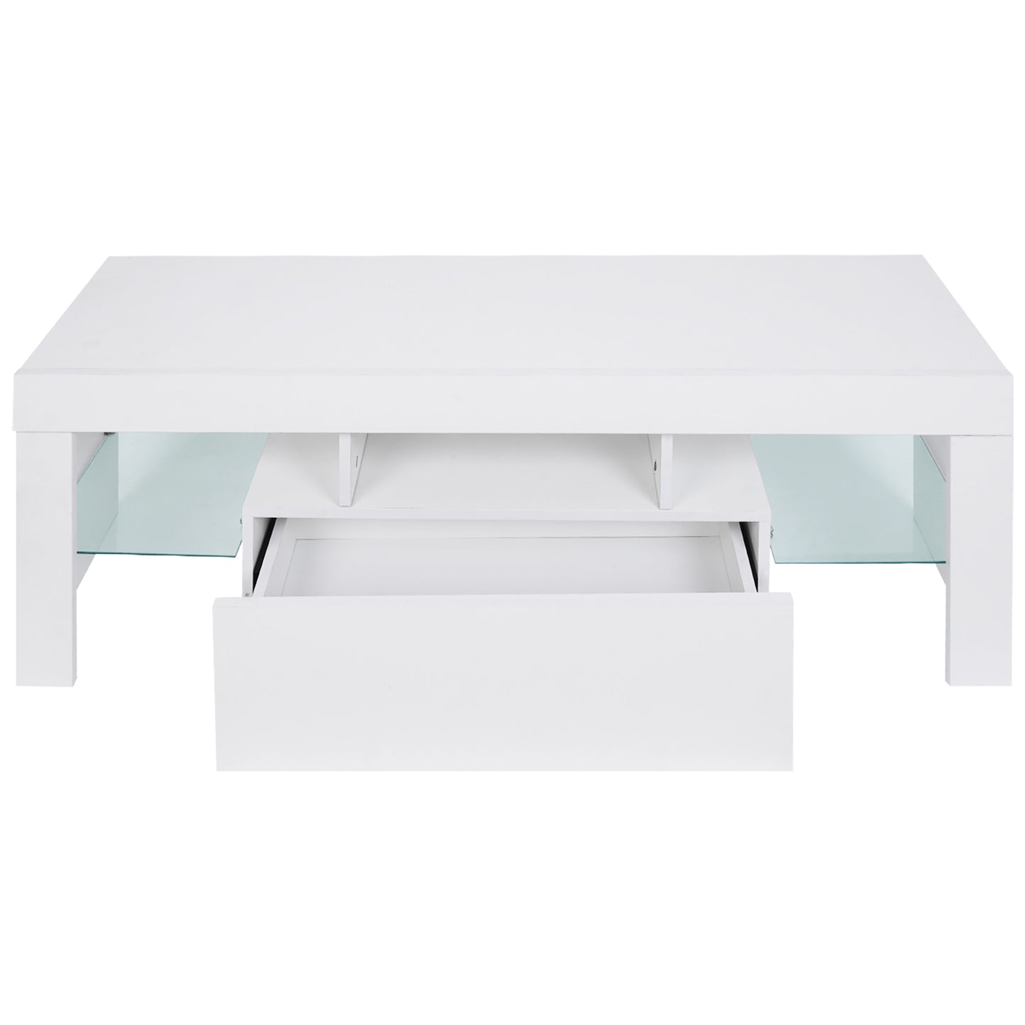 43-Inch White LED TV Stand with Color-Changing Lights and Spacious Storage