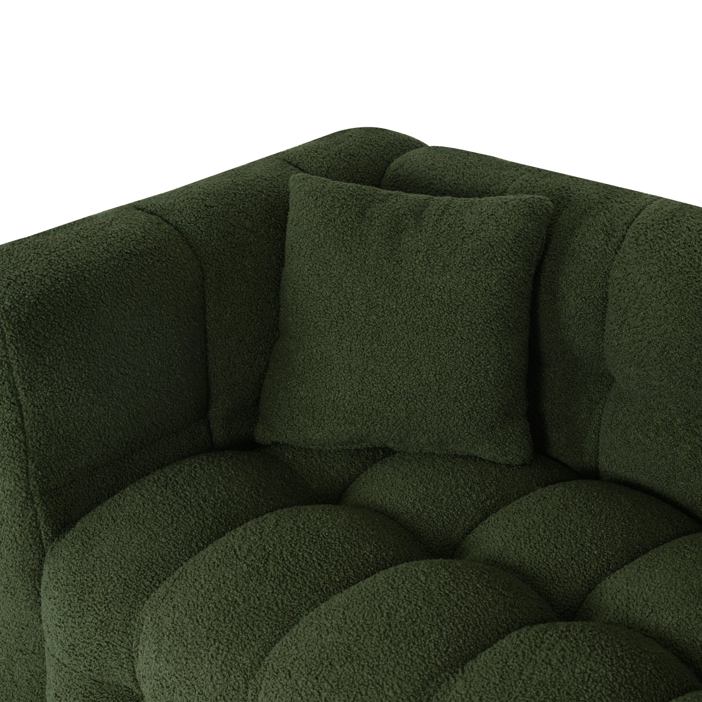 Green teddy fleece sofa 80 "discharge in living room bedroom with two throw pillows hardware foot support